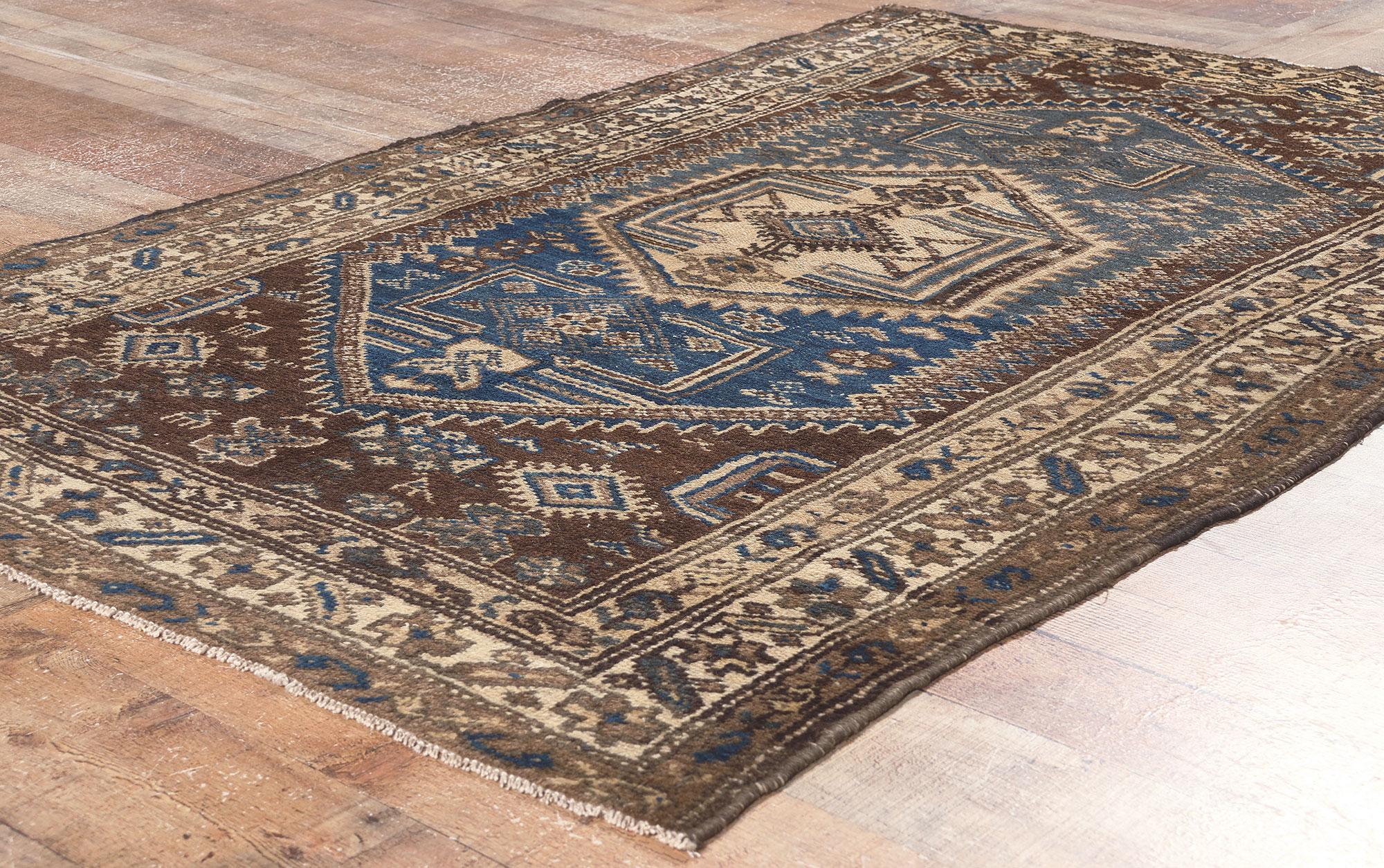 Antique Warm Earth-Tone Persian Malayer Carpet with Mid-Century Modern Style For Sale 1