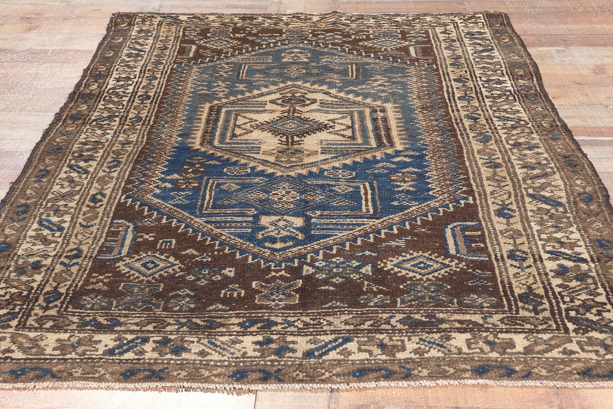 Antique Warm Earth-Tone Persian Malayer Carpet with Mid-Century Modern Style For Sale 2