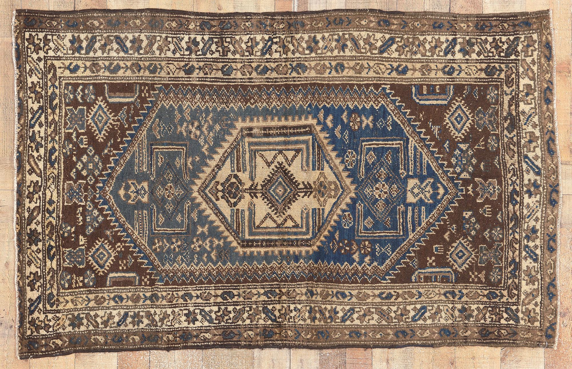 Antique Warm Earth-Tone Persian Malayer Carpet with Mid-Century Modern Style For Sale 3