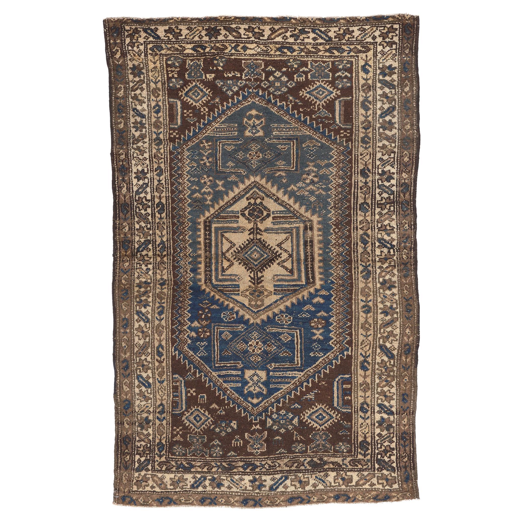 Antique Warm Earth-Tone Persian Malayer Carpet with Mid-Century Modern Style For Sale