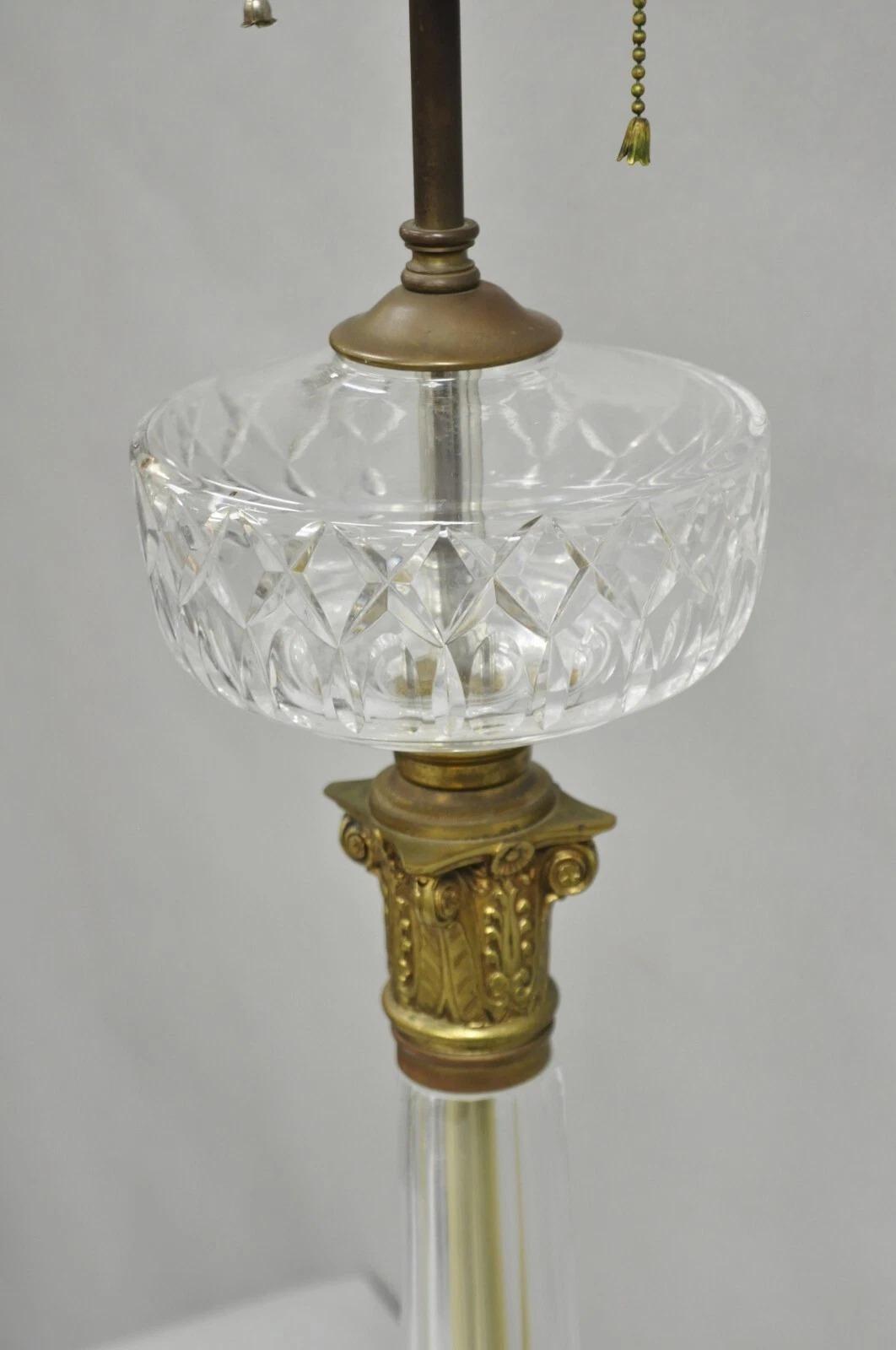 Antique Warren Kessler French Empire Crystal Glass Corinthian Column Table Lamp For Sale 5