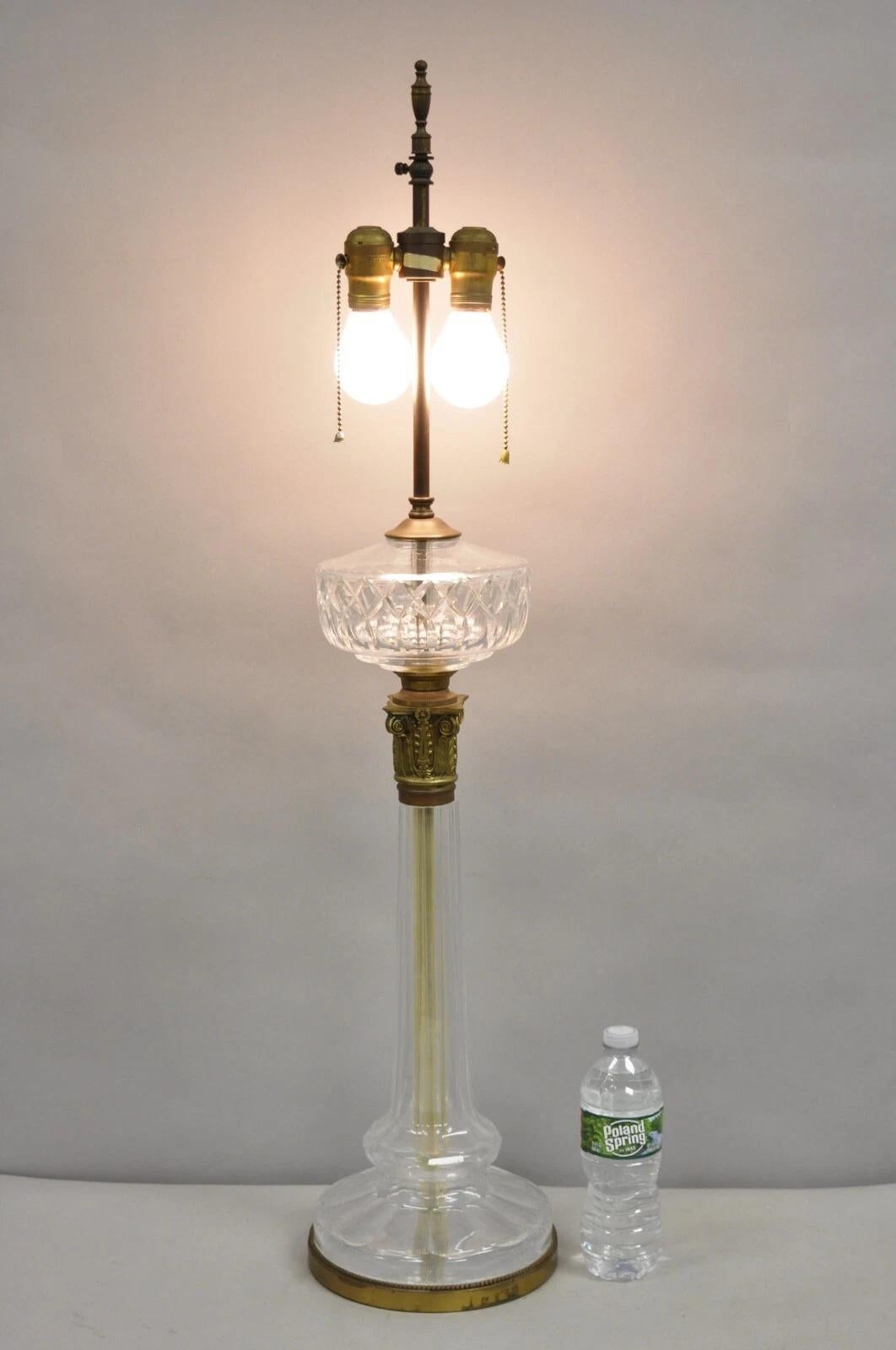 Antique Warren Kessler French Empire Crystal Glass Corinthian Column Table Lamp For Sale 6