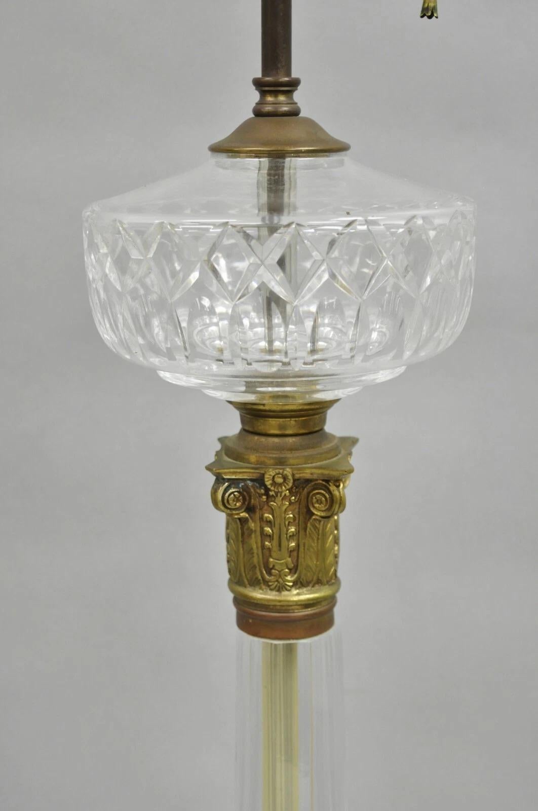 Unknown Antique Warren Kessler French Empire Crystal Glass Corinthian Column Table Lamp For Sale