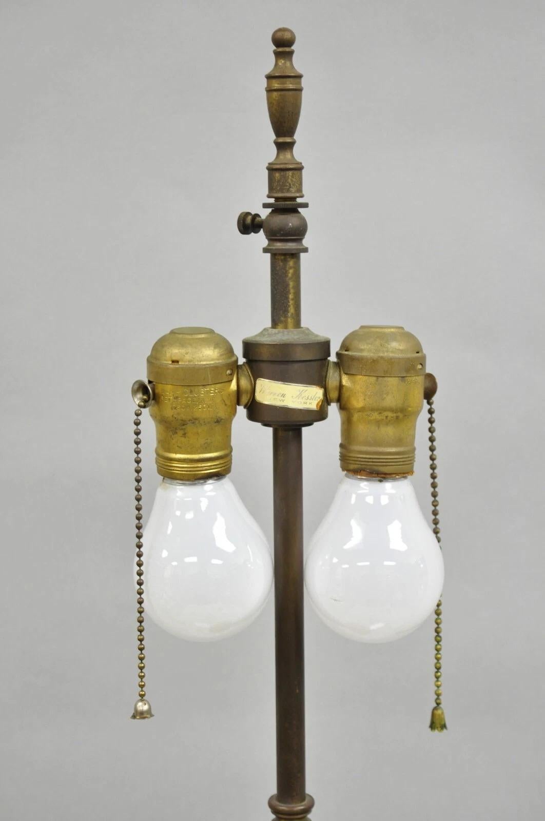 Brass Antique Warren Kessler French Empire Crystal Glass Corinthian Column Table Lamp For Sale