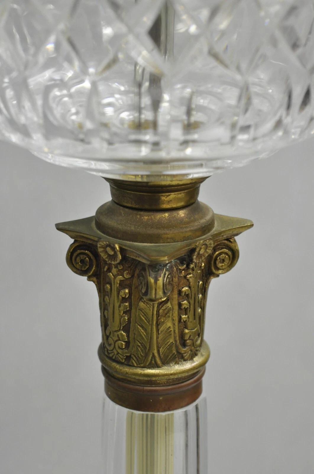 Antique Warren Kessler French Empire Crystal Glass Corinthian Column Table Lamp For Sale 2