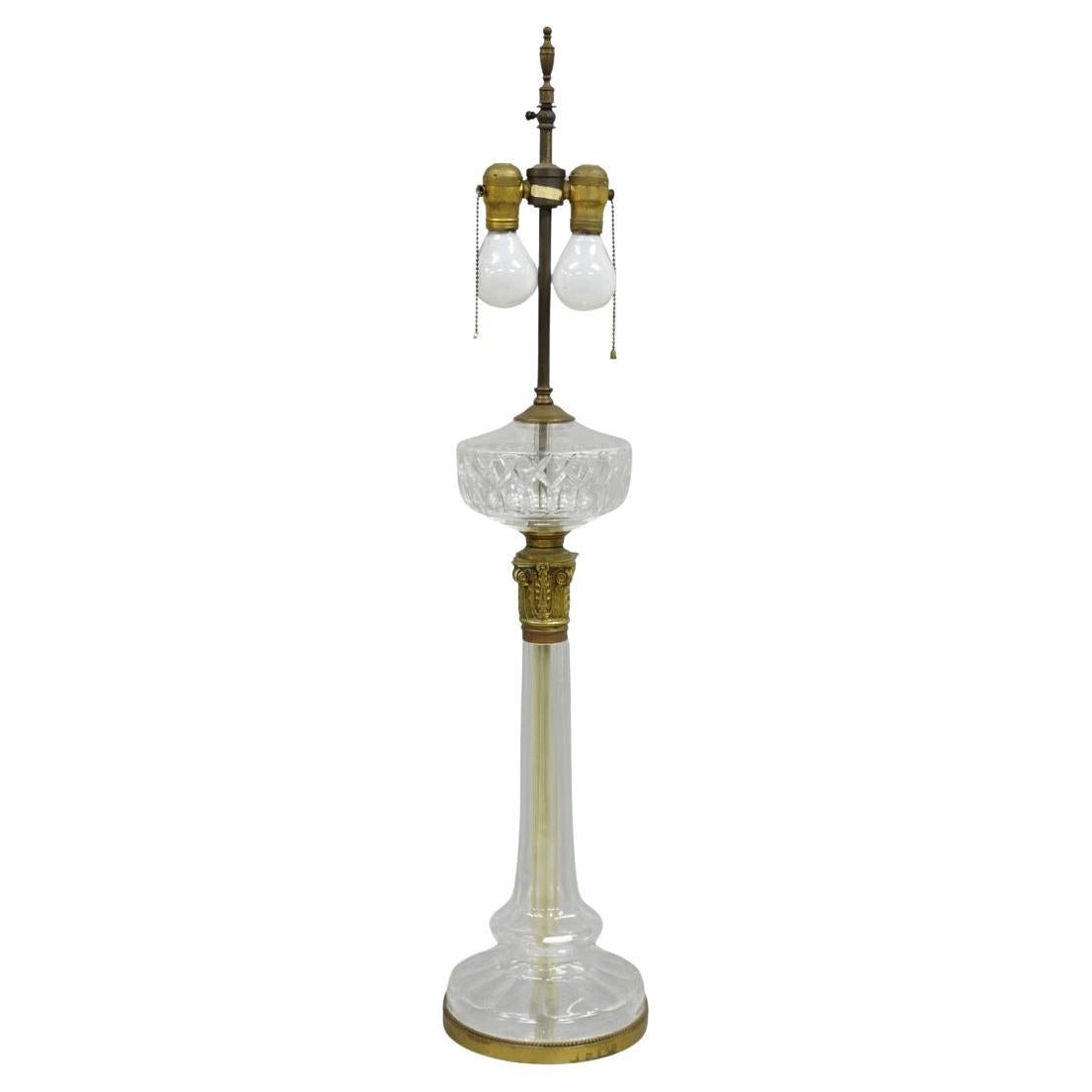 Antique Warren Kessler French Empire Crystal Glass Corinthian Column Table Lamp For Sale