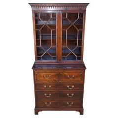 Antique Warsaw Flame Mahogany English Georgian Butlers Secretary Desk Bookcase