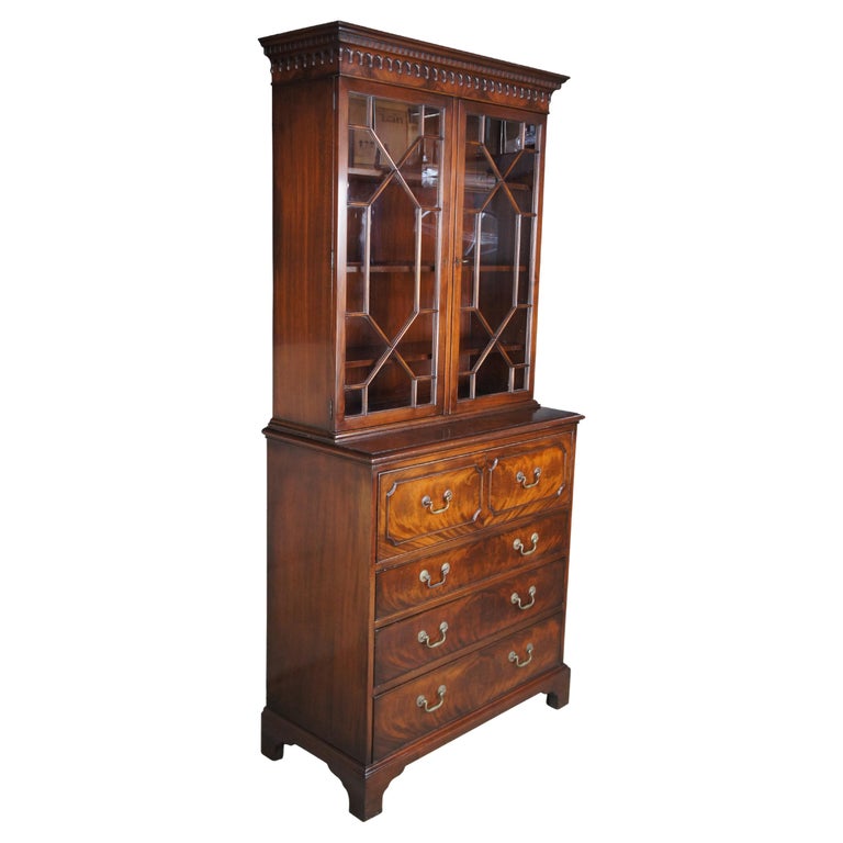 Antique Warsaw Flame Mahogany English Butlers Secretary Desk