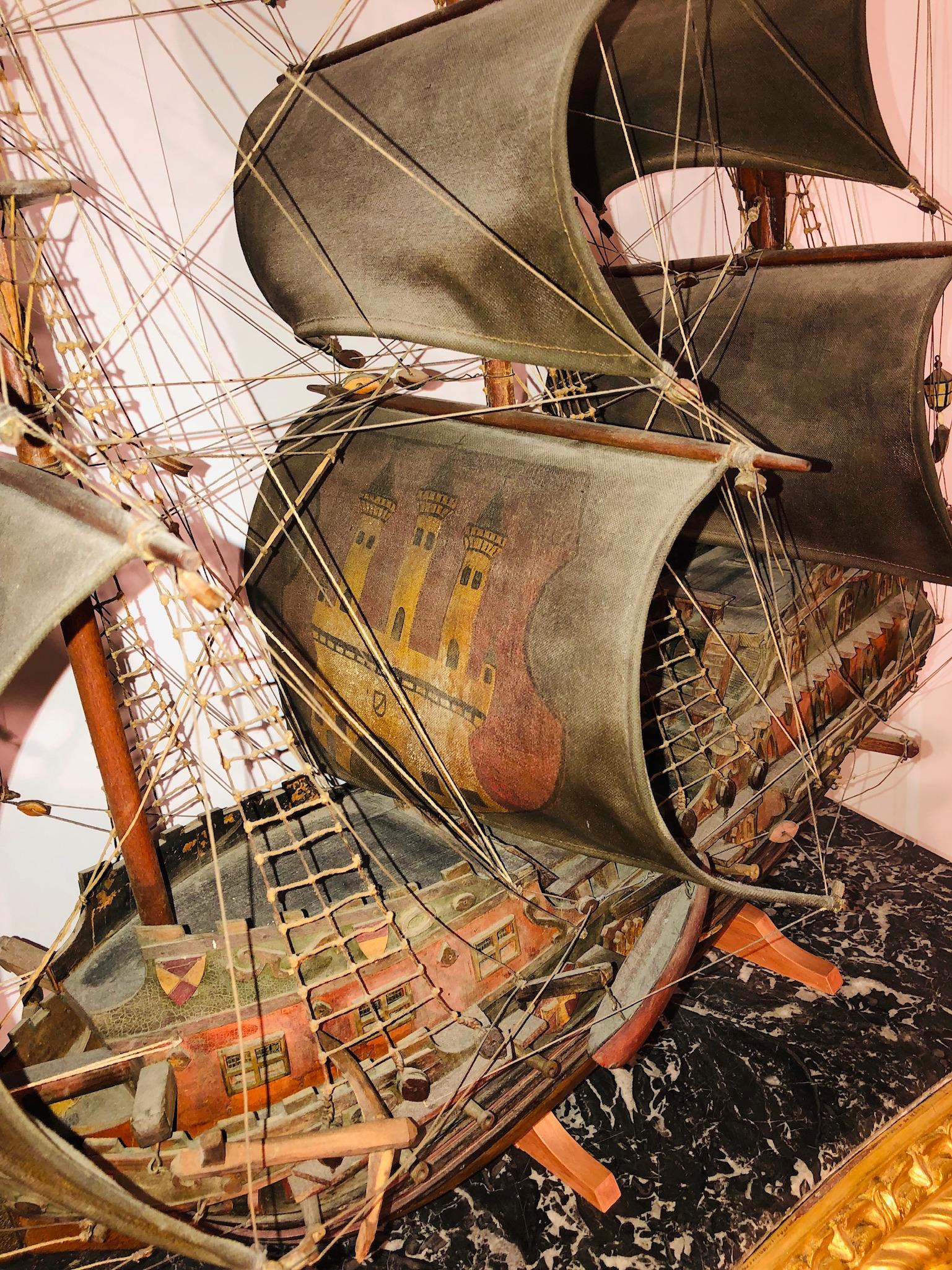 Early 20th Century Antique Warship of Spanish Armada Vessel from Antiquités Delalande For Sale