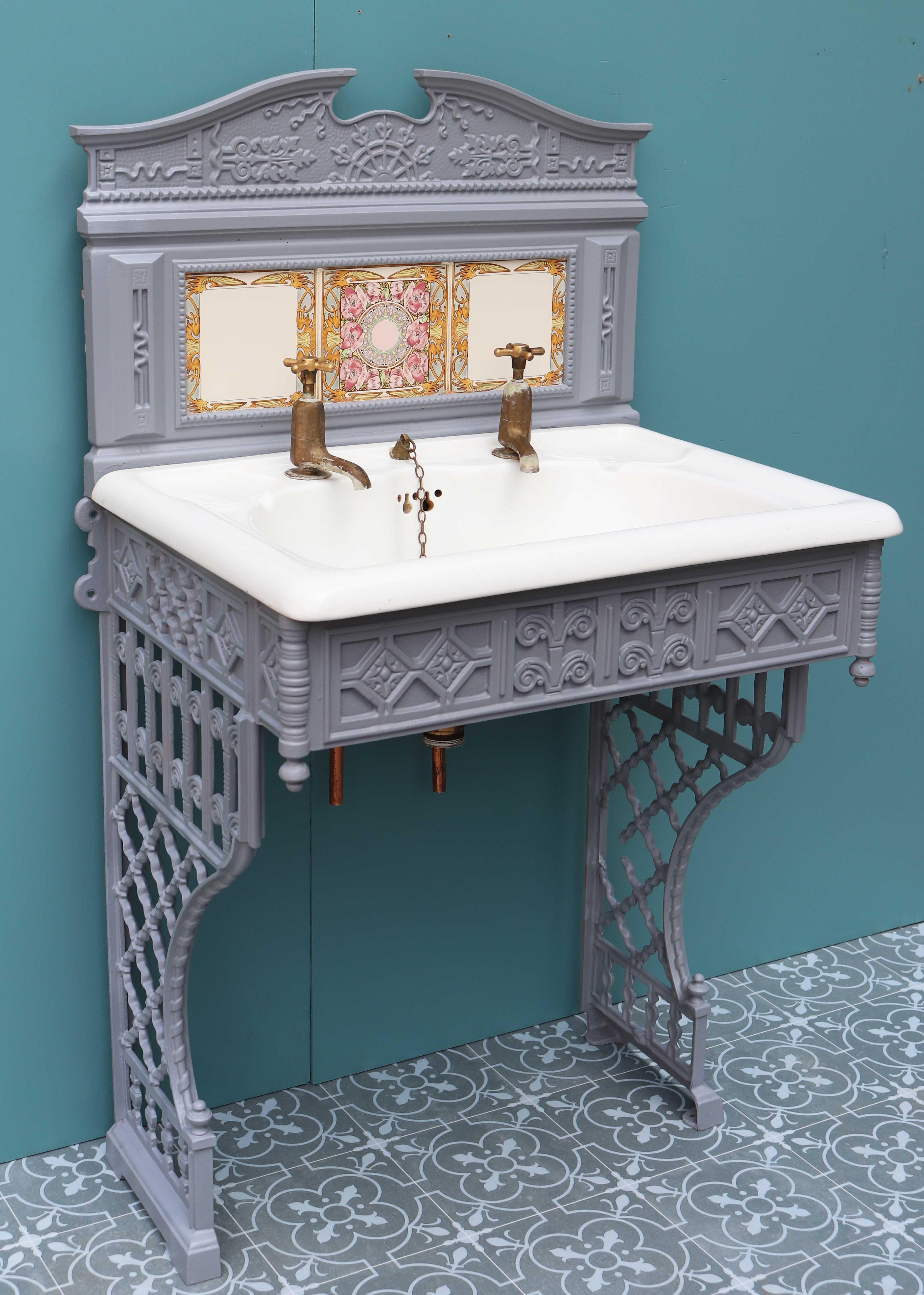 Antique Wash Basin on Cast Iron Stand 2