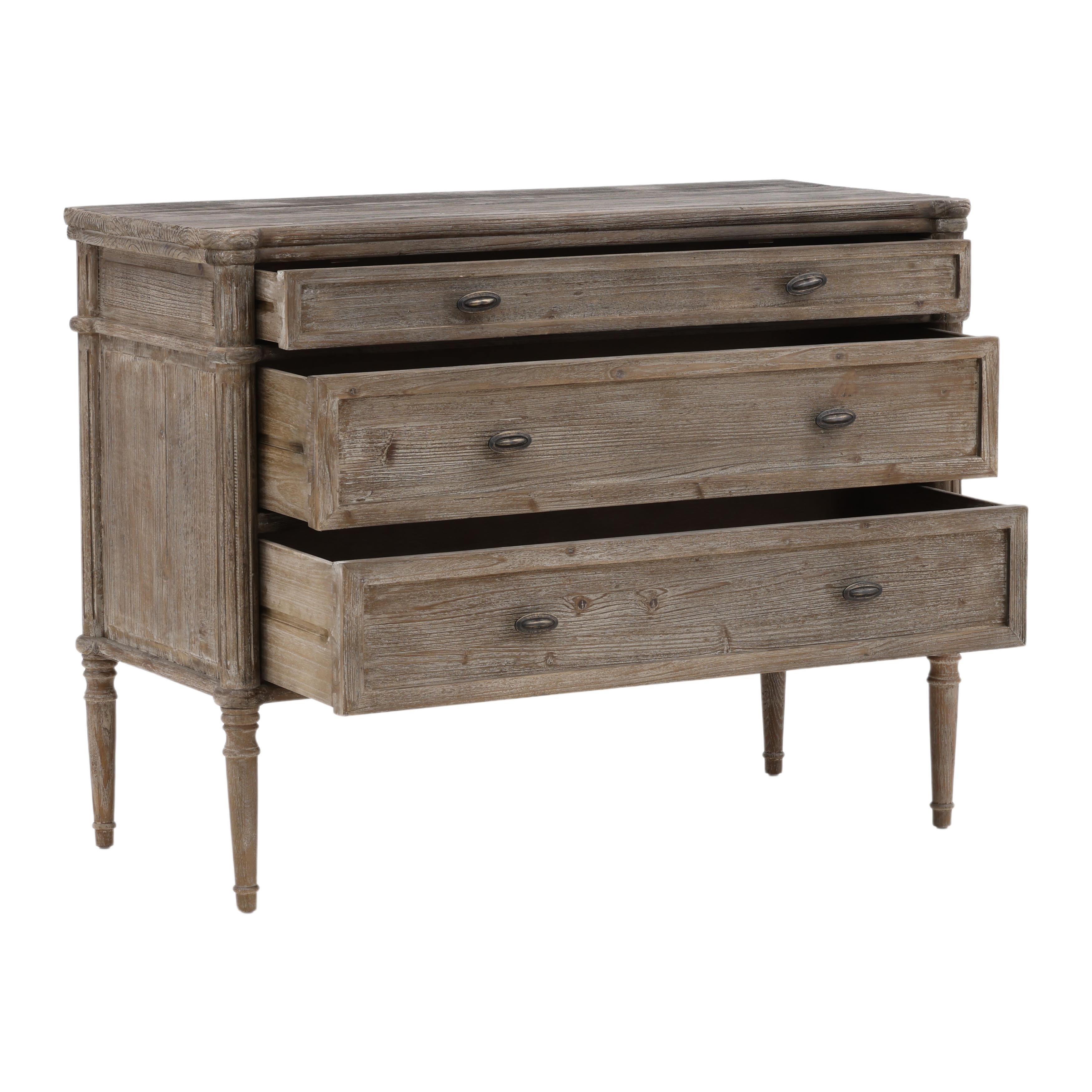This beautifully crafted pine dresser features an antique wash finish, adding a rustic and timeless charm to any room. With its spacious three drawers and elegant tapered legs, it serves as both a functional storage solution and a stylish sideboard.