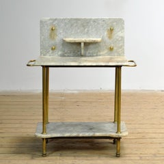 Antique Wash Stand In Brass And Marble, Circa 1880