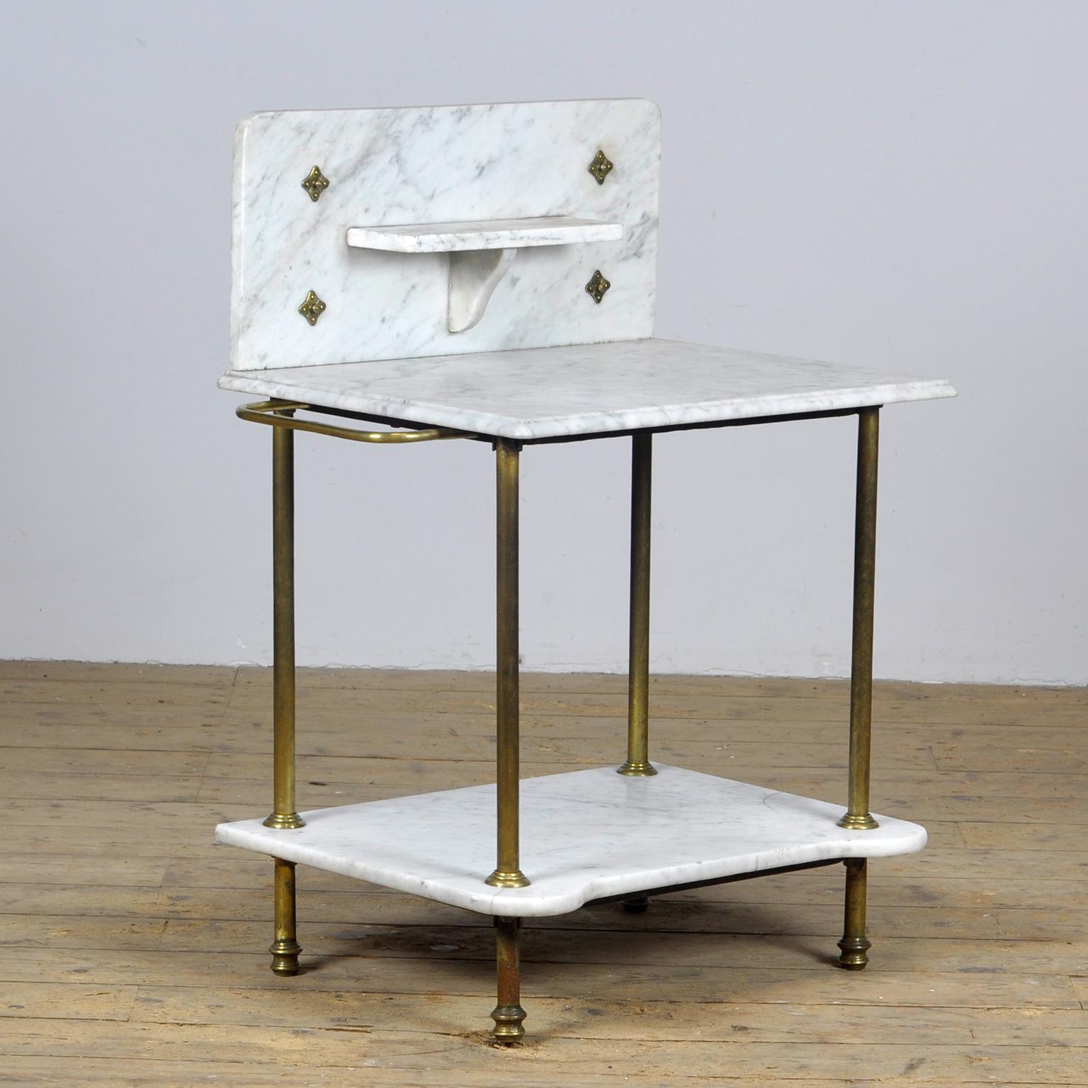French Provincial Antique Wash Stand In Brass And Marble, Circa 1880 For Sale