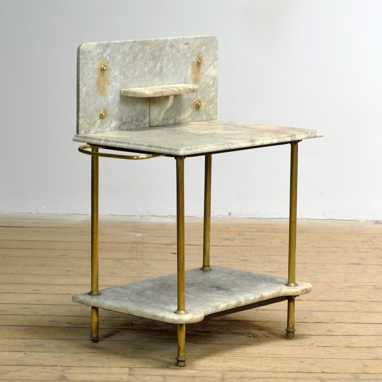 French Provincial Antique Wash Stand In Brass And Marble, Circa 1880 For Sale