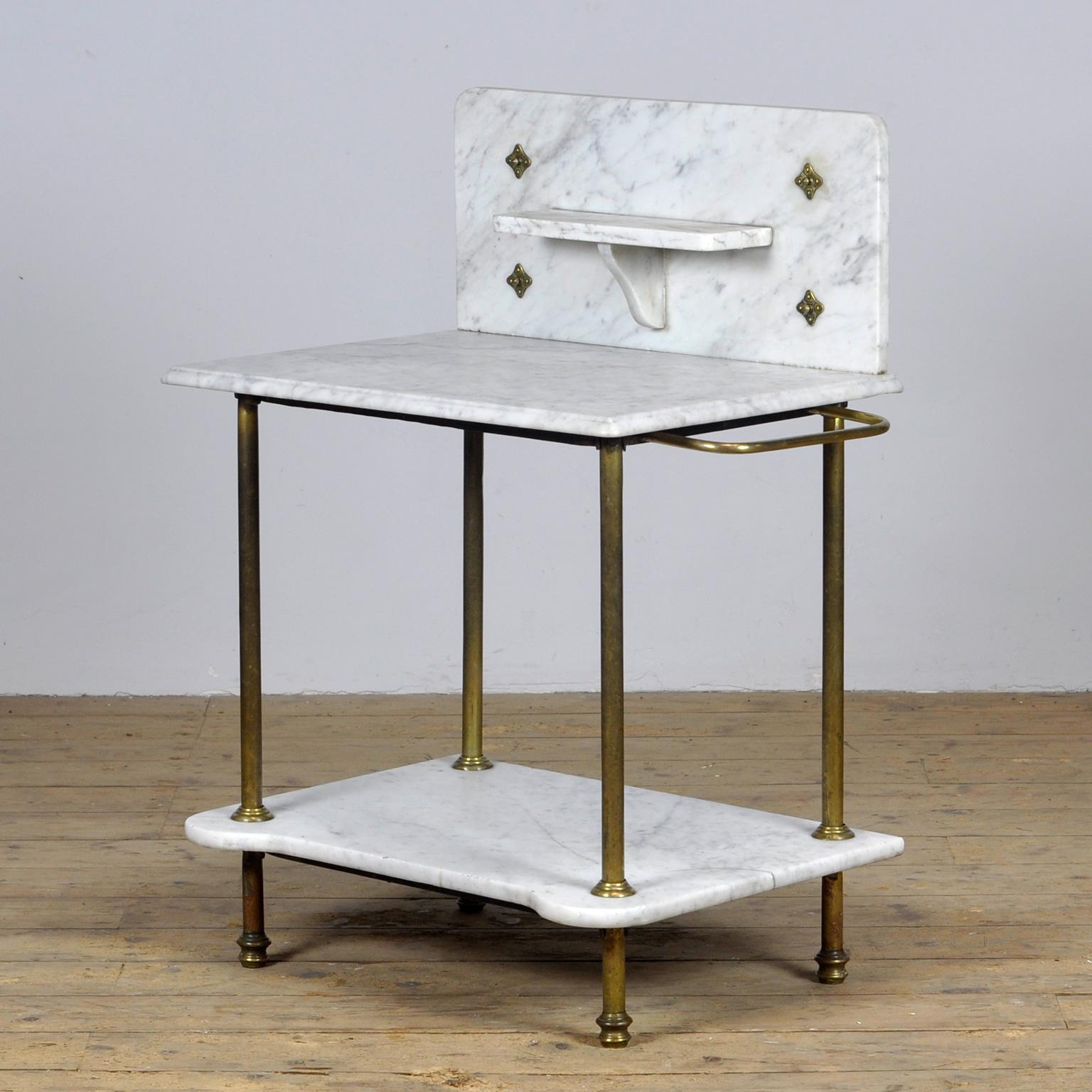 French Antique Wash Stand In Brass And Marble, Circa 1880 For Sale