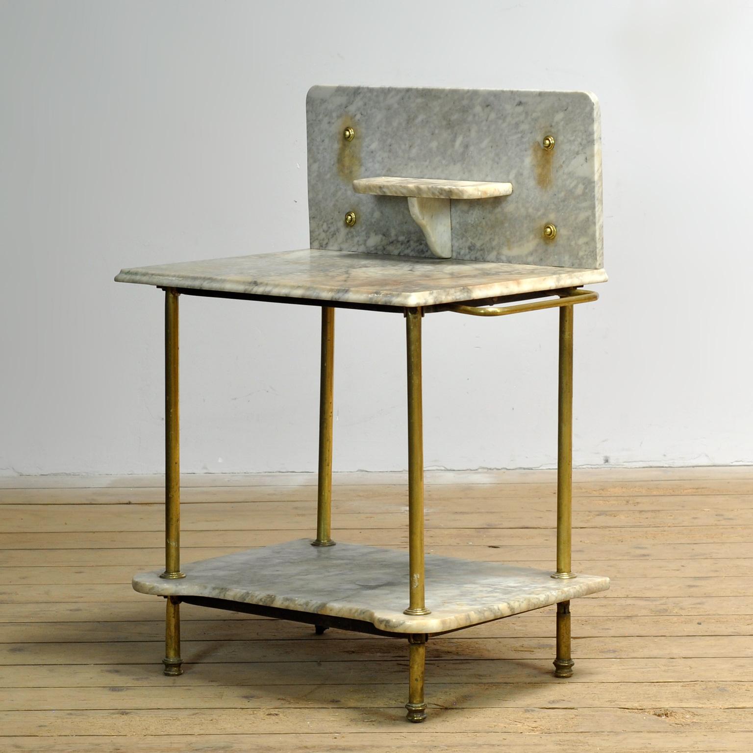 French Antique Wash Stand In Brass And Marble, Circa 1880 For Sale