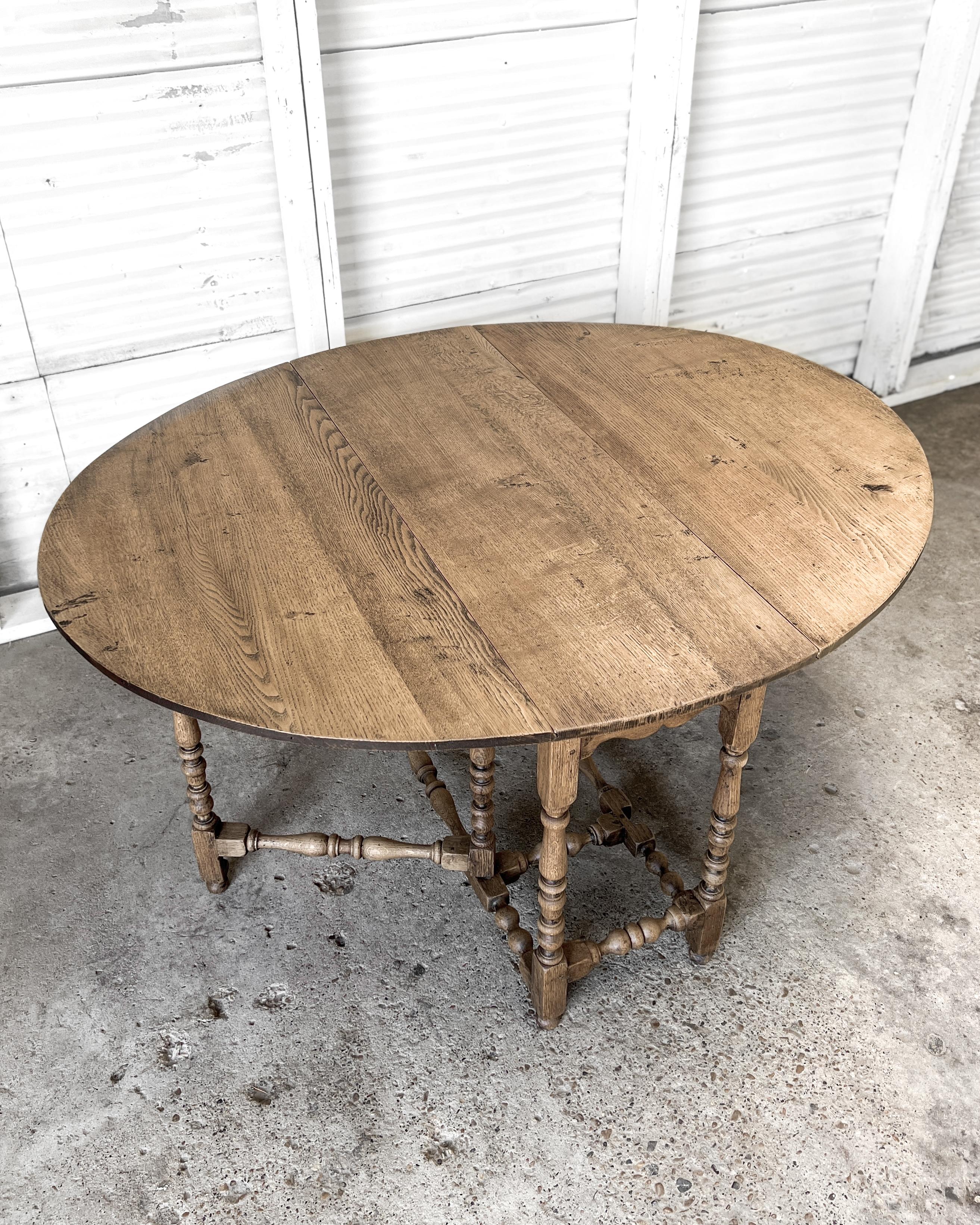 19th Century Antique Washed Oak Gate Leg Dining Table