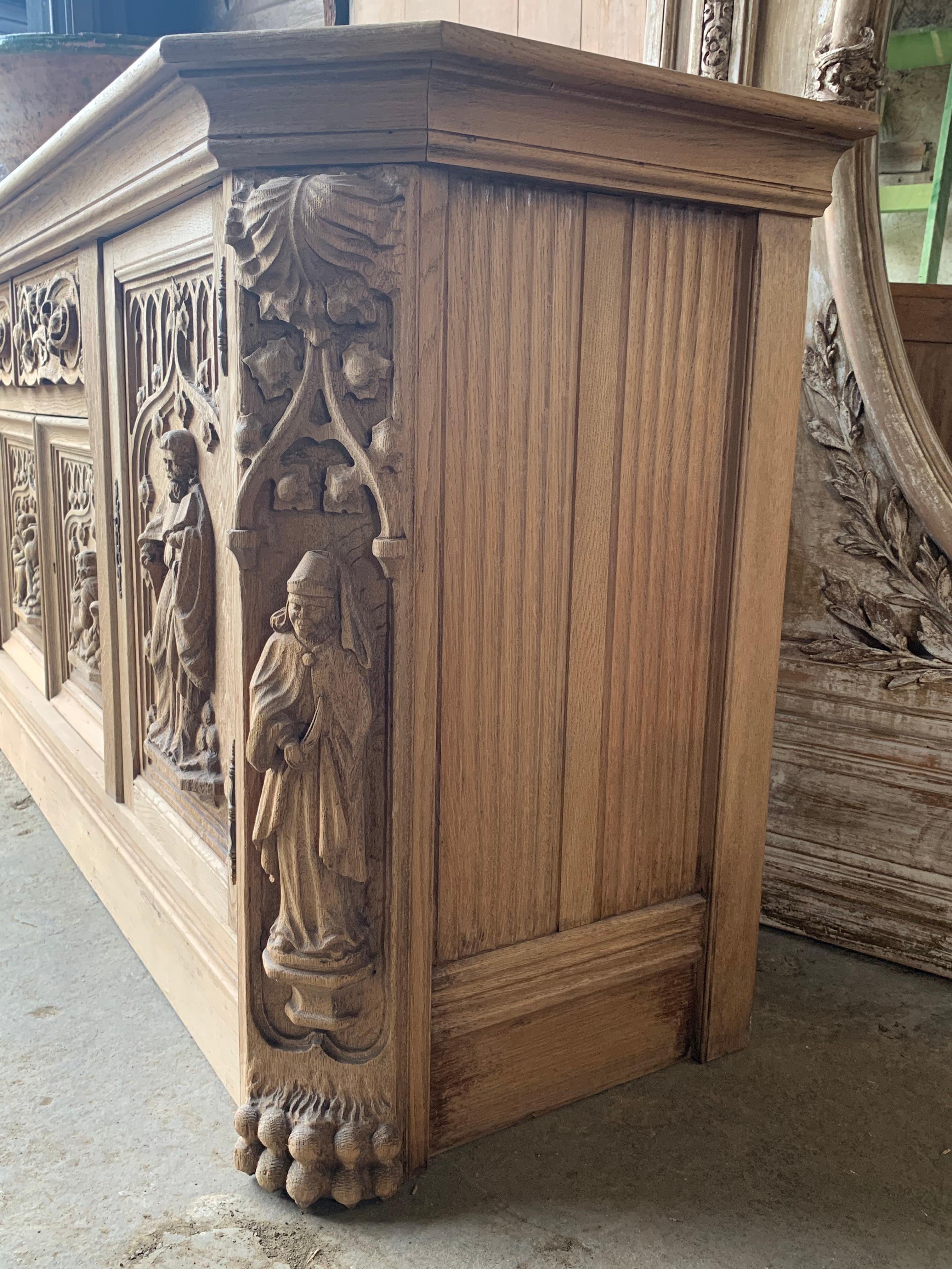 Antique Washed Oak Sacristy Buffet Sideboard 4