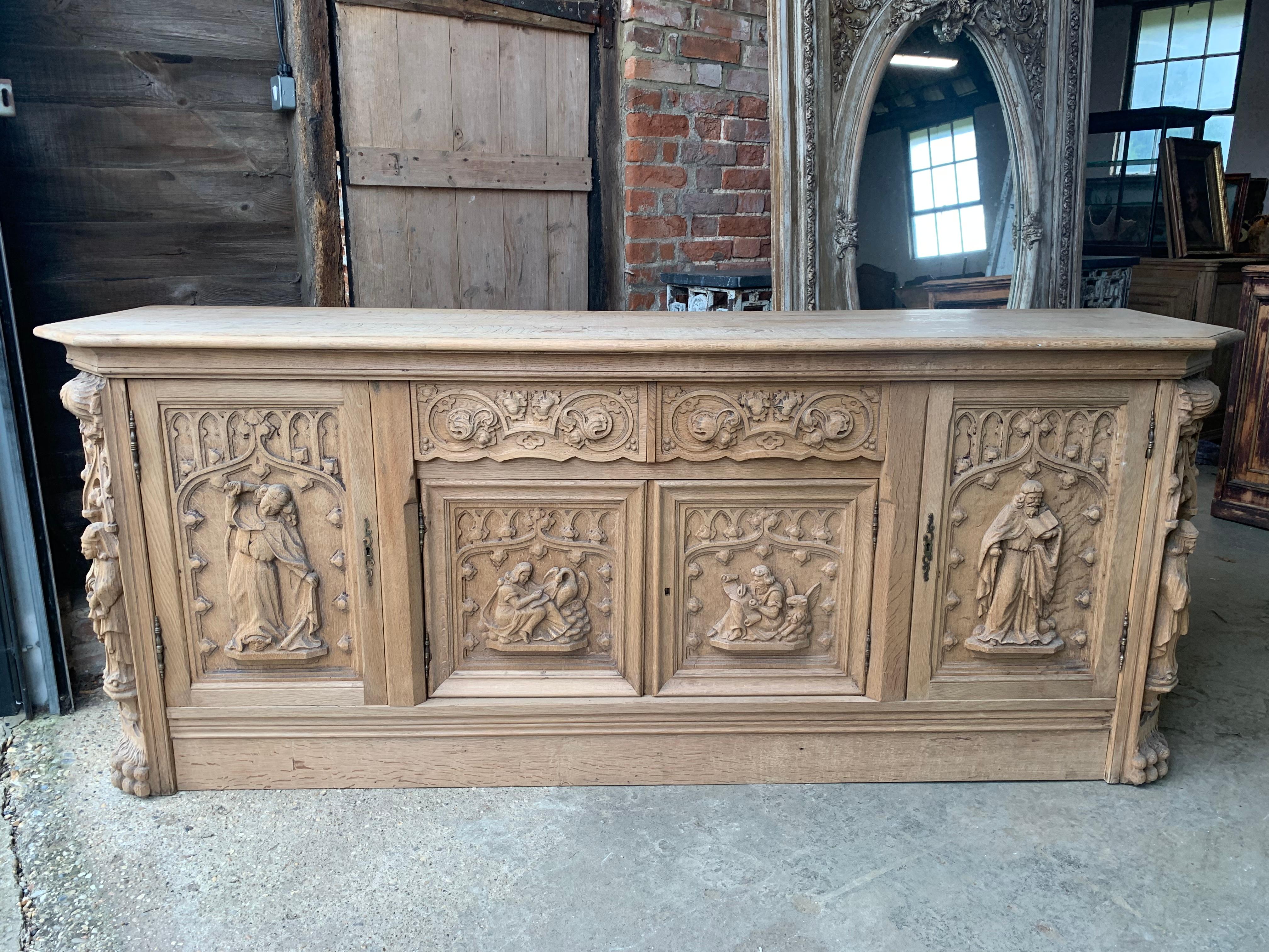 Antique Washed Oak Sacristy Buffet Sideboard 5