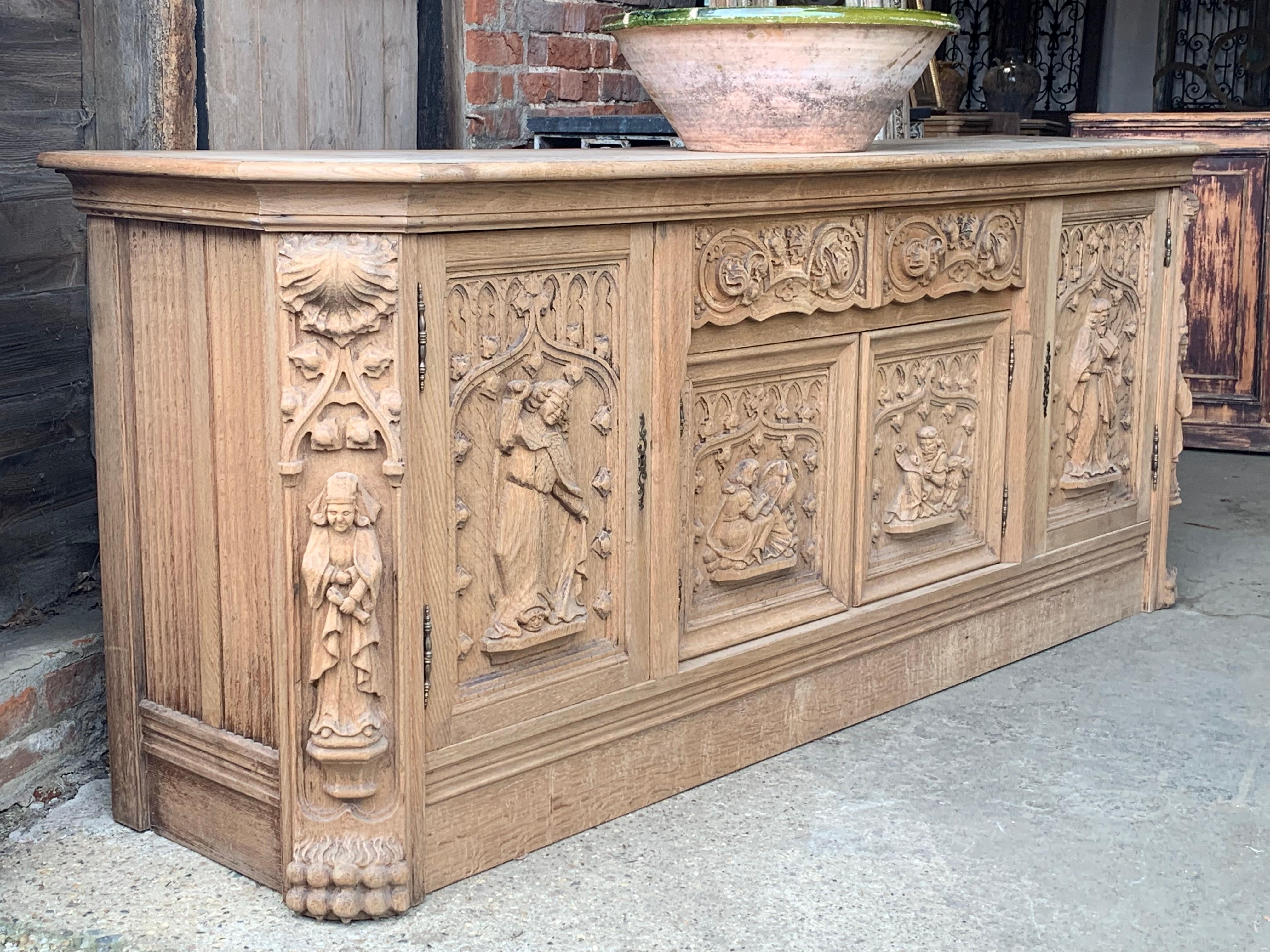 Antique Washed Oak Sacristy Buffet Sideboard 6