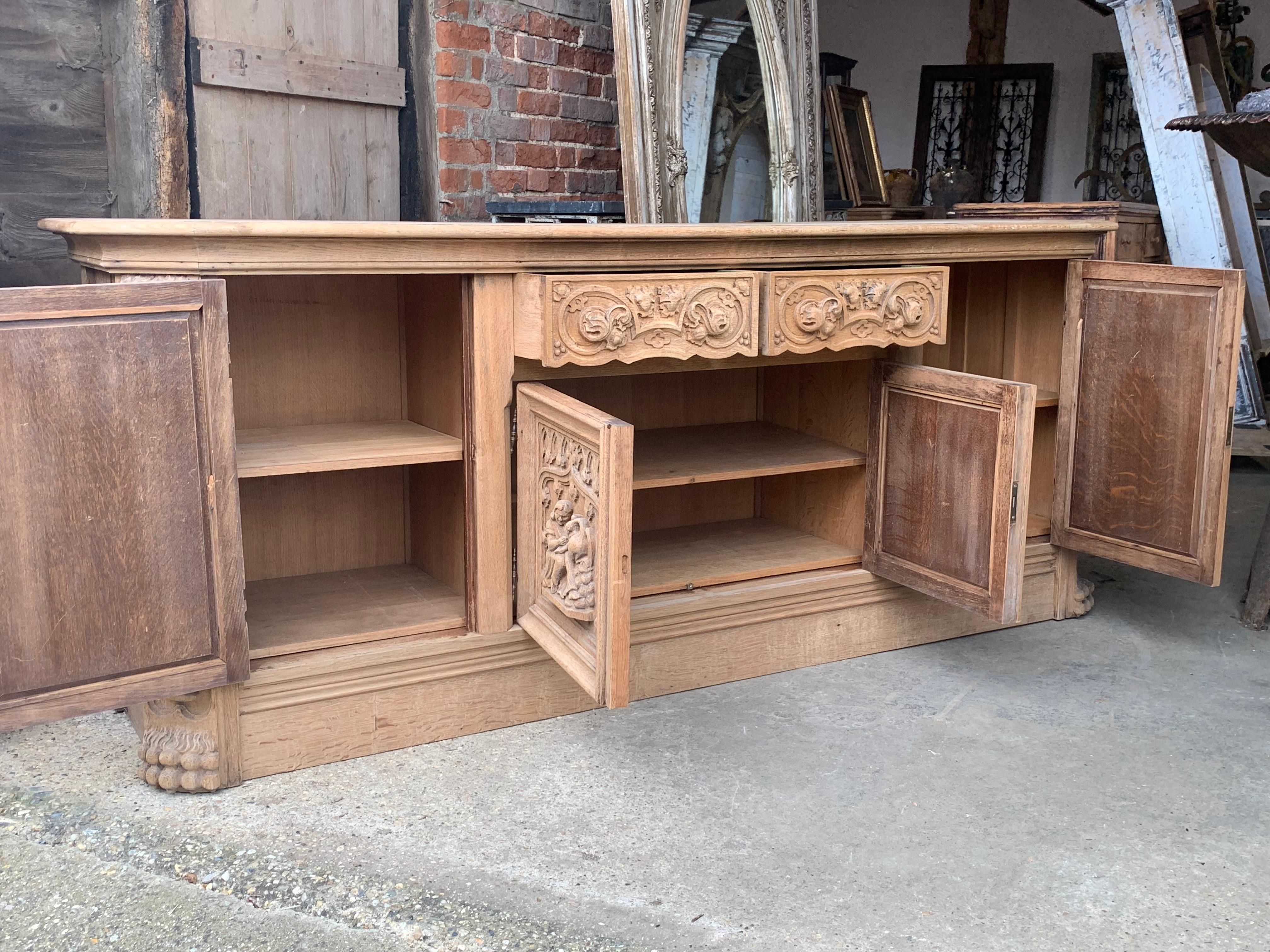 Antique Washed Oak Sacristy Buffet Sideboard 1