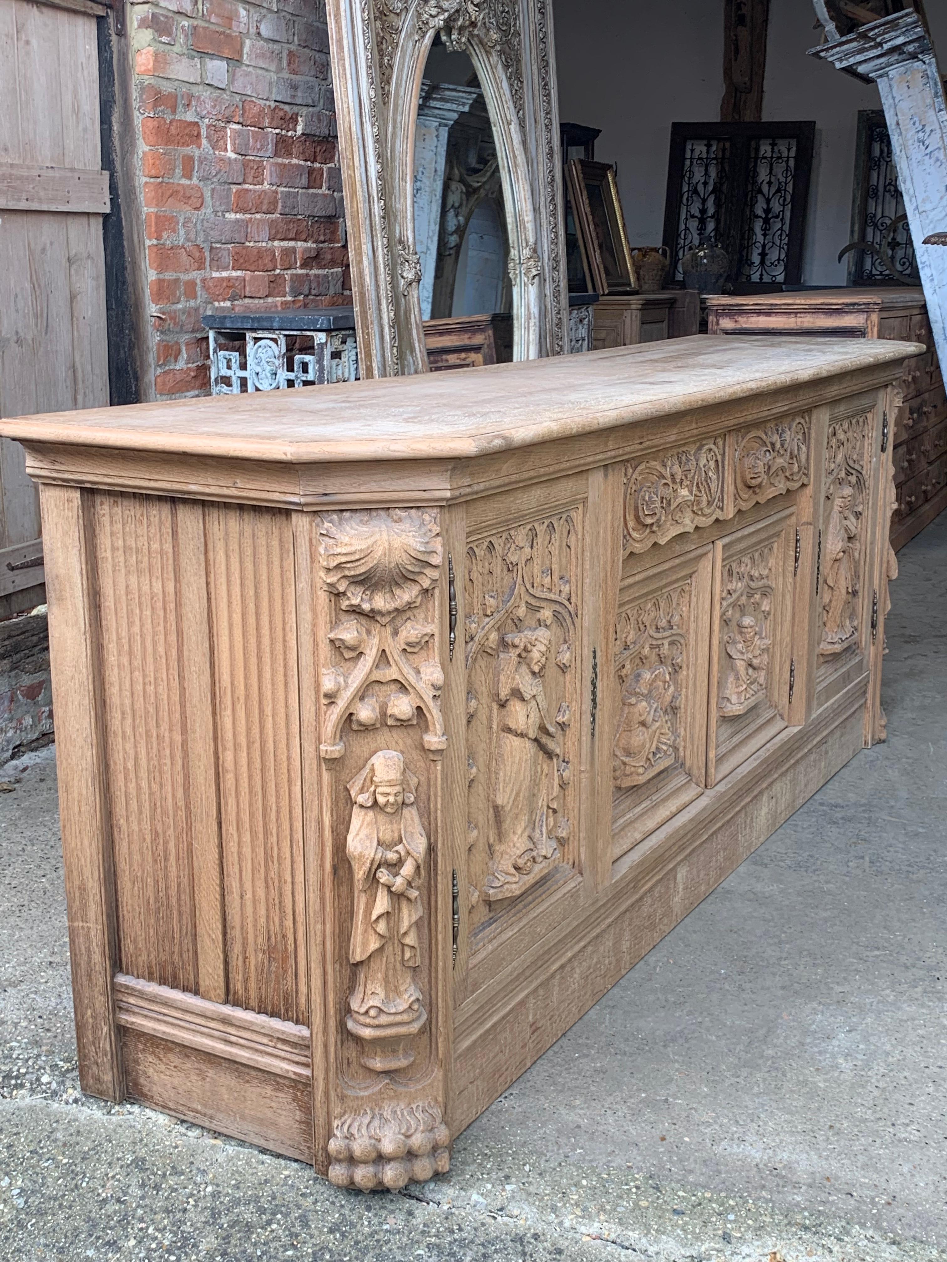 Antique Washed Oak Sacristy Buffet Sideboard 2