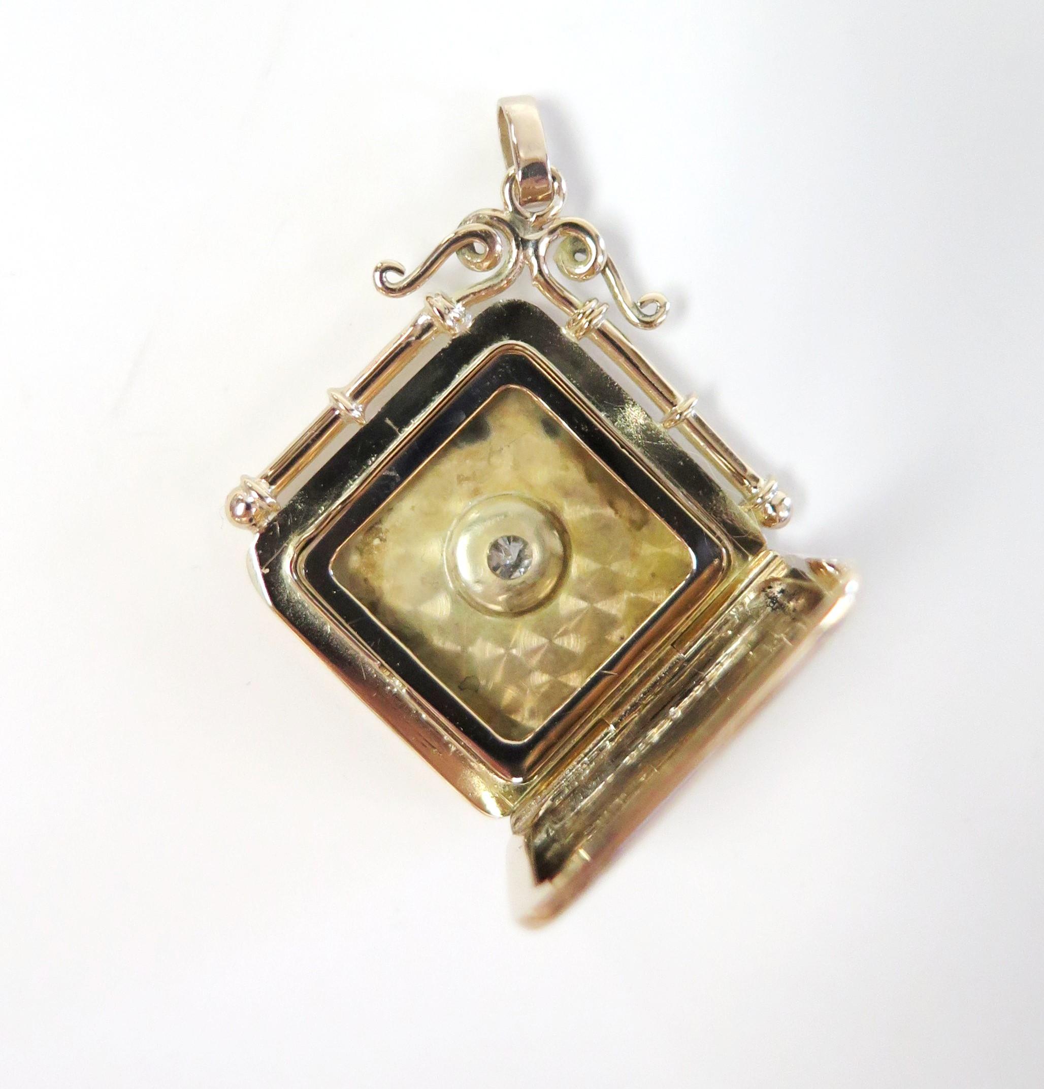 Victorian Antique Watch Fob Locket with Center Old European Cut Diamond 