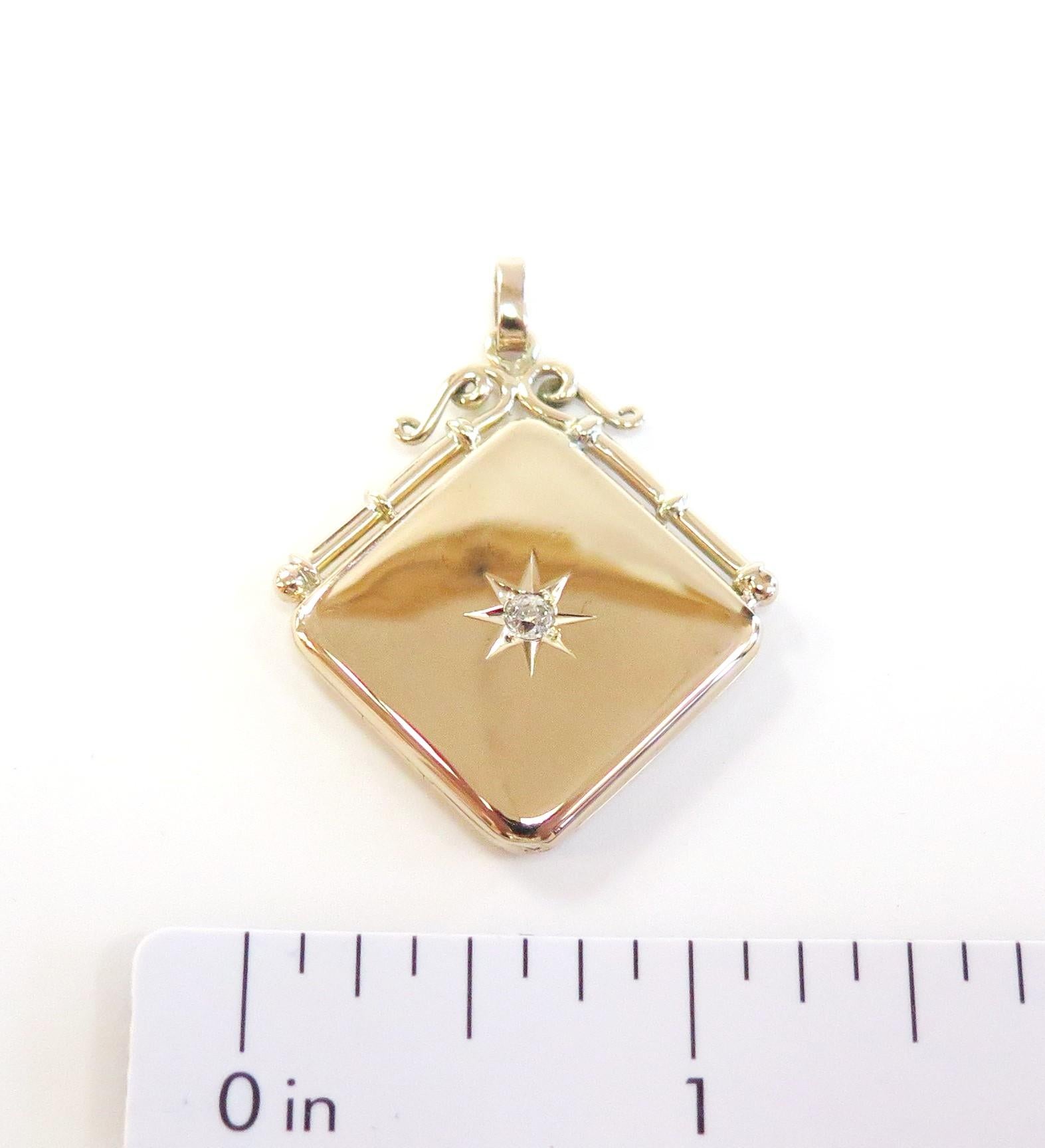 Women's Antique Watch Fob Locket with Center Old European Cut Diamond 