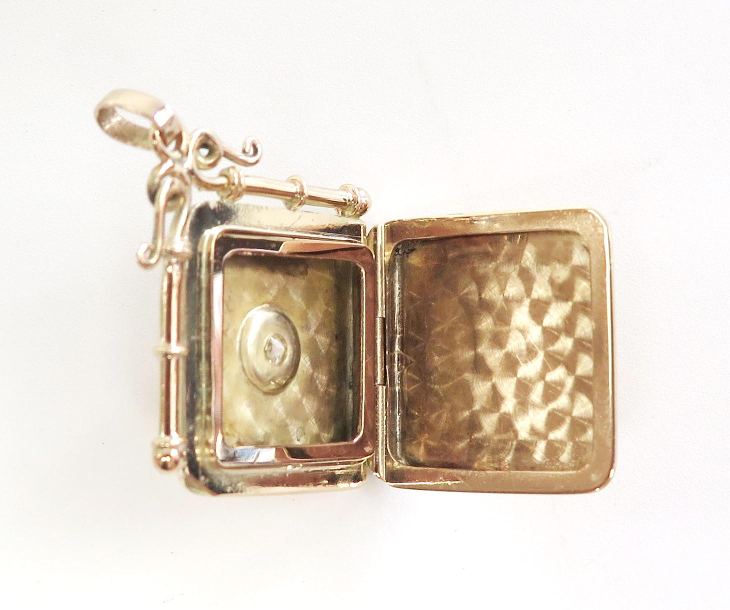 Antique Watch Fob Locket with Center Old European Cut Diamond  3