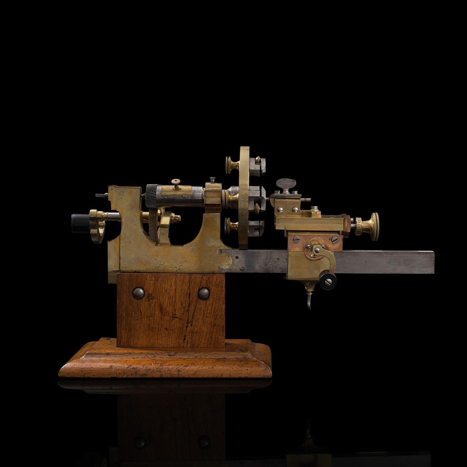 19th Century Antique Watchmaker's Lathe, Swiss, Brass, Copper Precision Instrument circa 1900 For Sale