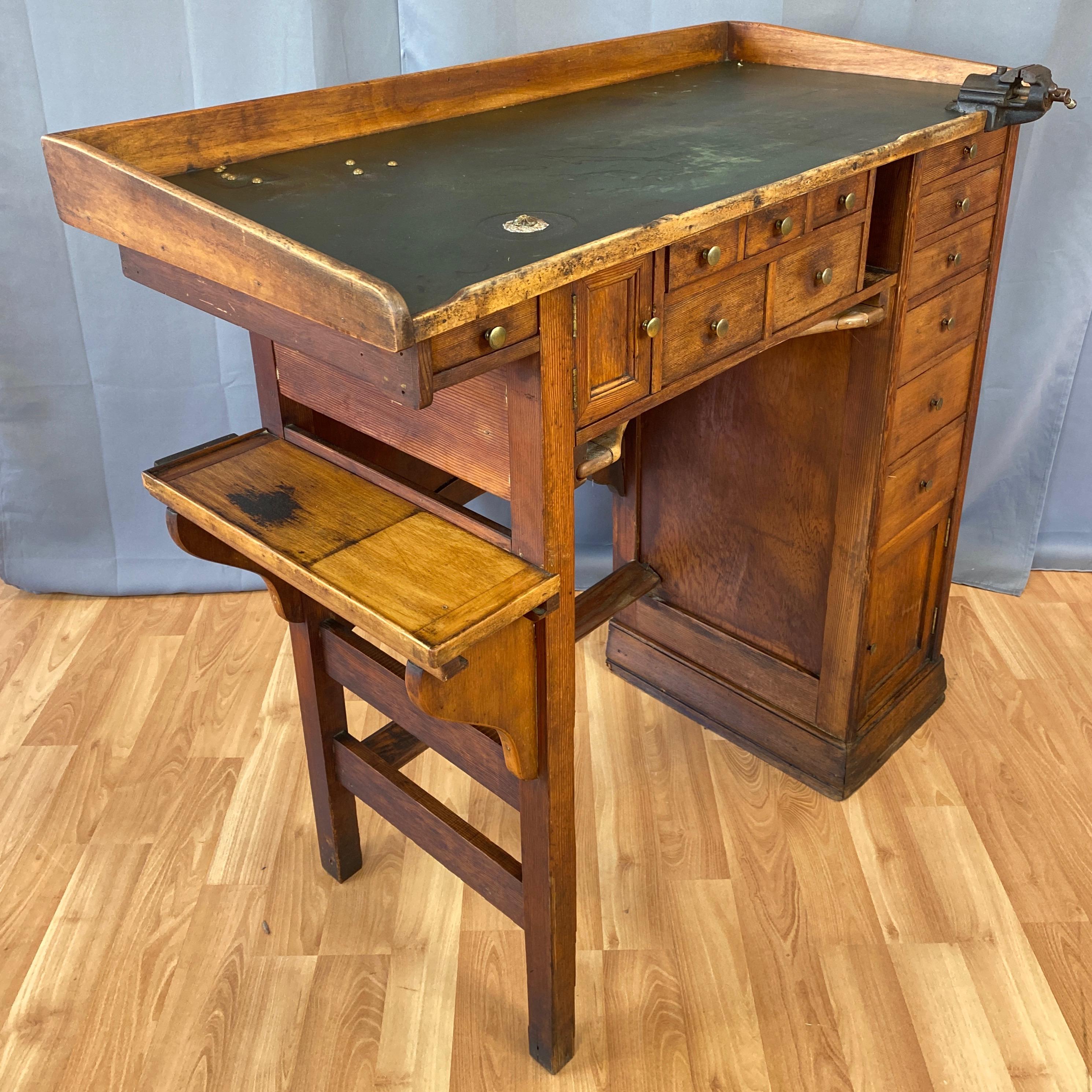 American Craftsman Antique Watchmaker’s or Jeweler’s Workbench or Tall Desk, 1920s
