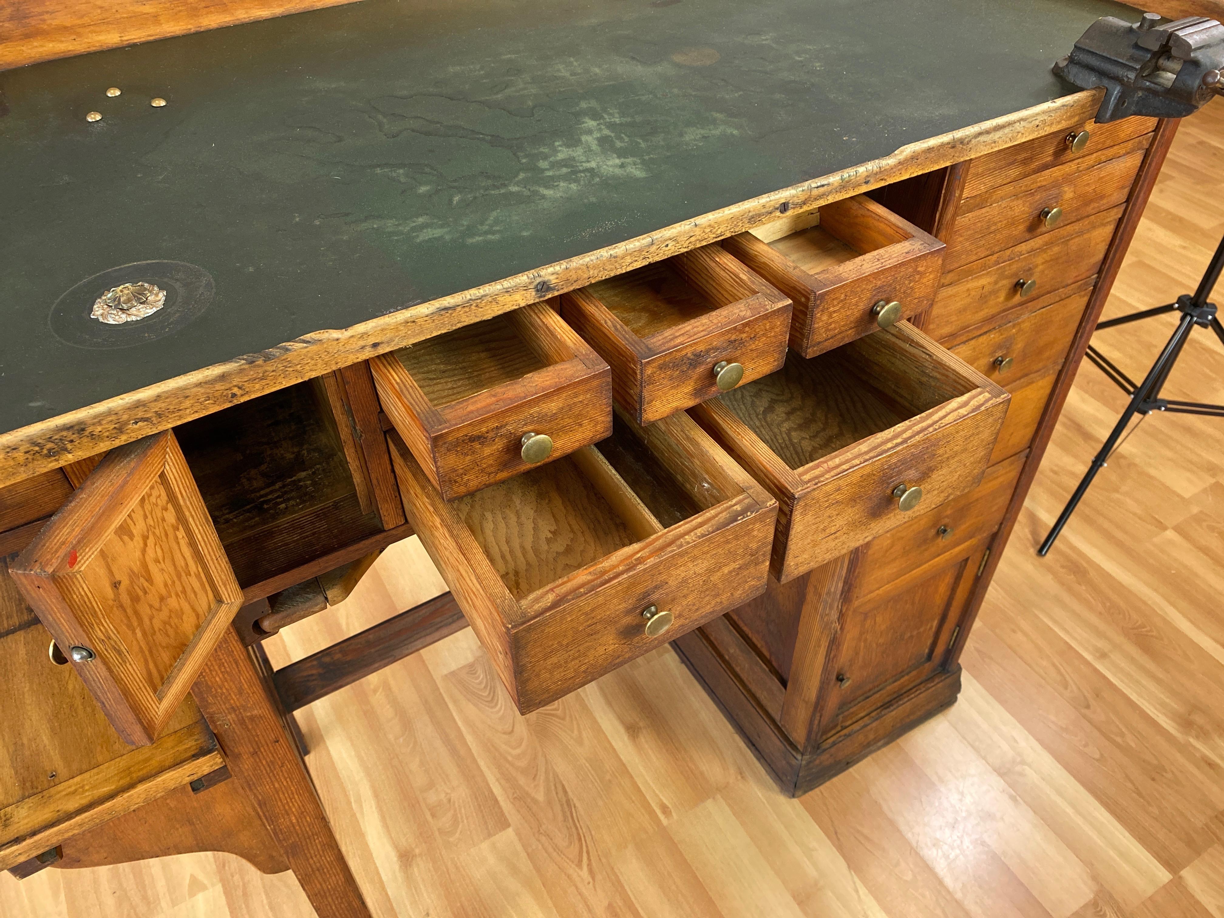 Cast Antique Watchmaker’s or Jeweler’s Workbench or Tall Desk, 1920s