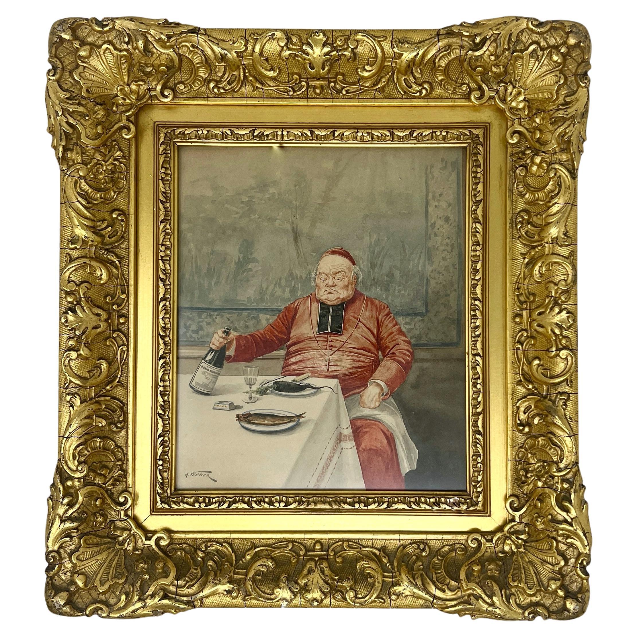 Antique Water Color on Paper “The Connoisseur” Signed A Weber (Swiss 1859-1922). For Sale