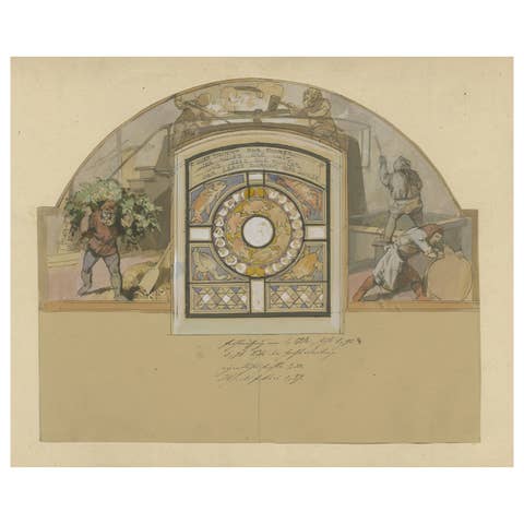 Antique Water Colored Ink Drawing of Brewing Beer, Circa 1880