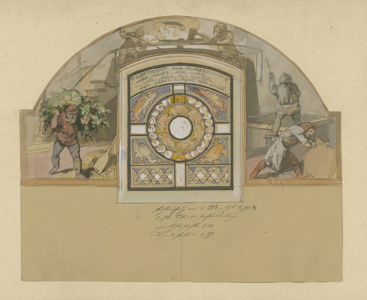 Antique Water Colored Ink Drawing of Brewing Beer, Circa 1880