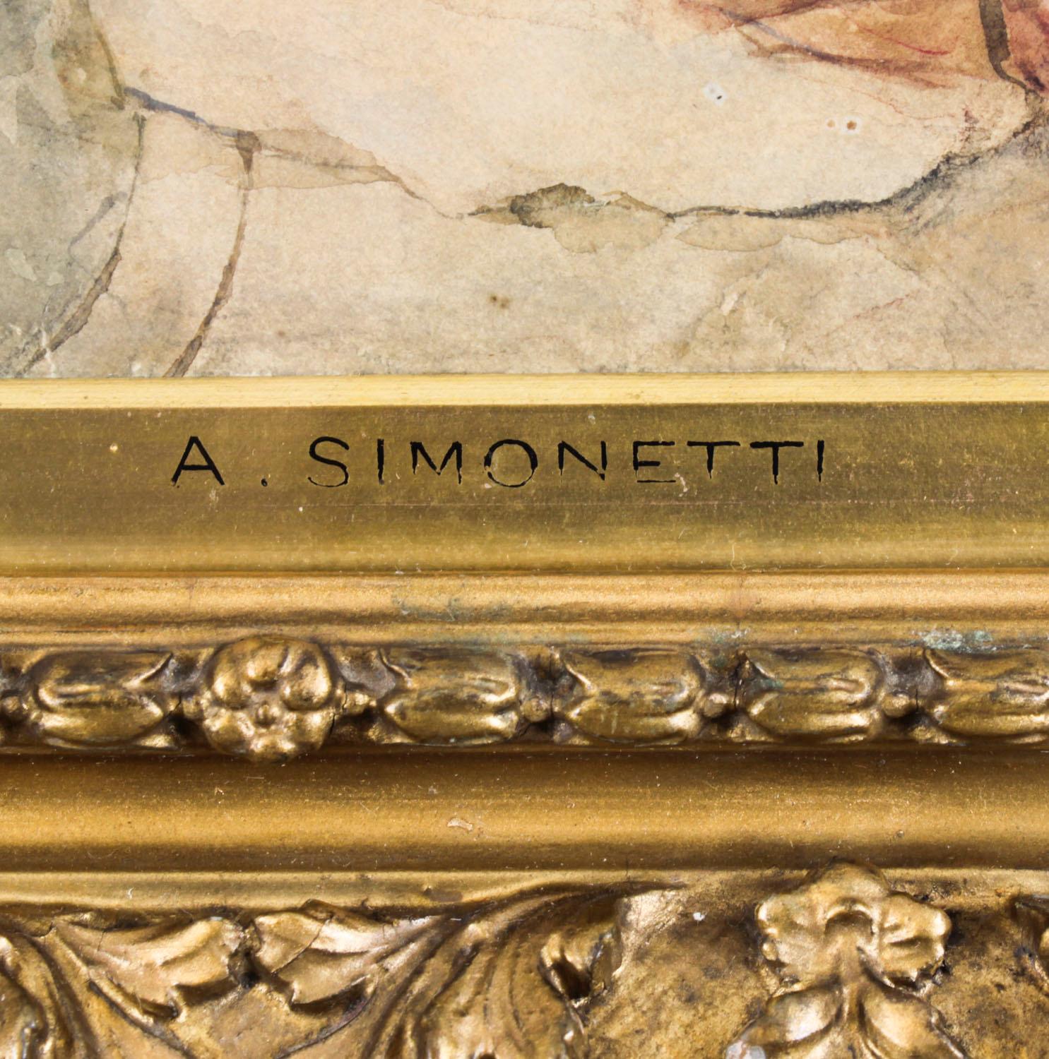 Antike Aquarellfarbe Attlio Simonetti 'Das Musikereignis' 19. Jahrhundert im Angebot 3