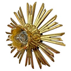 Antique Water Gilt Wood Chapel Sunburst Flush Light