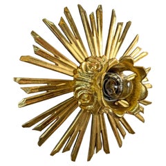 Antique Water Gilt Wood Chapel Sunburst Flush Light