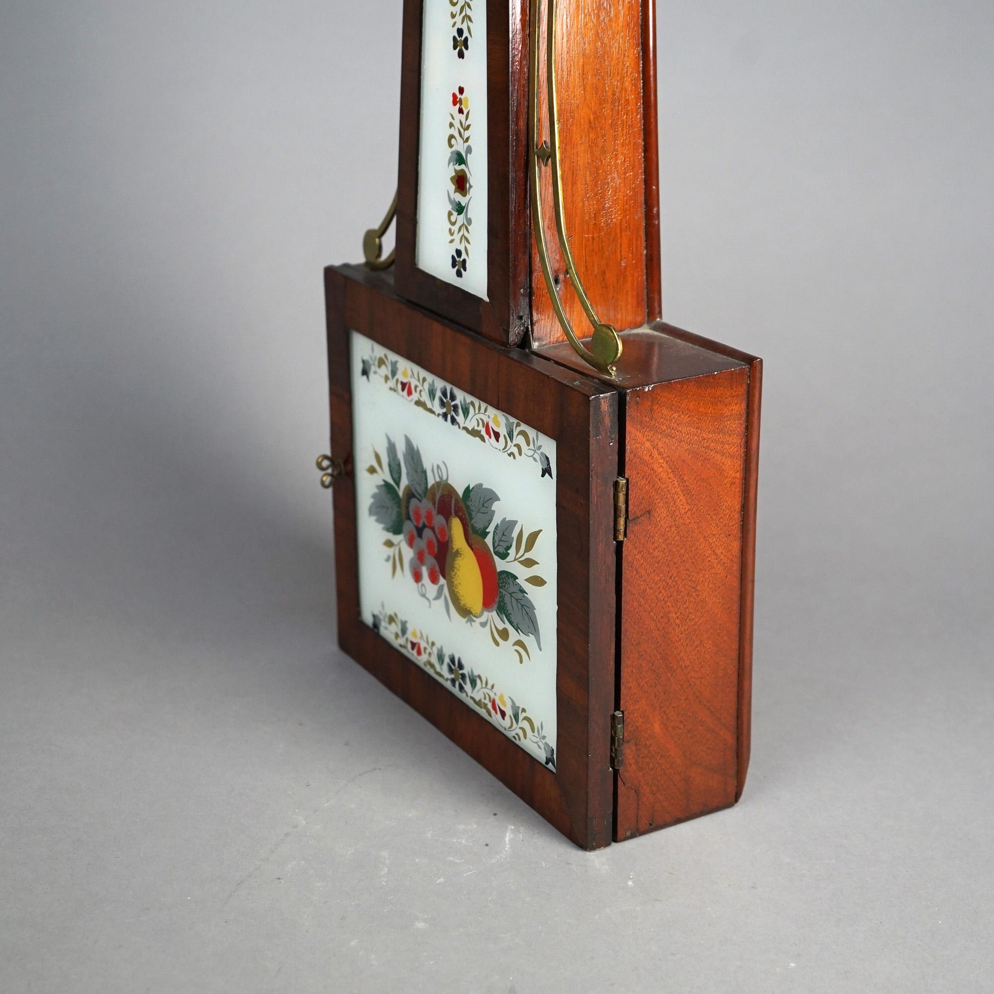 Antique Waterbury Mahogany Banjo Clock with Eglomise Panel Circa 1830 7