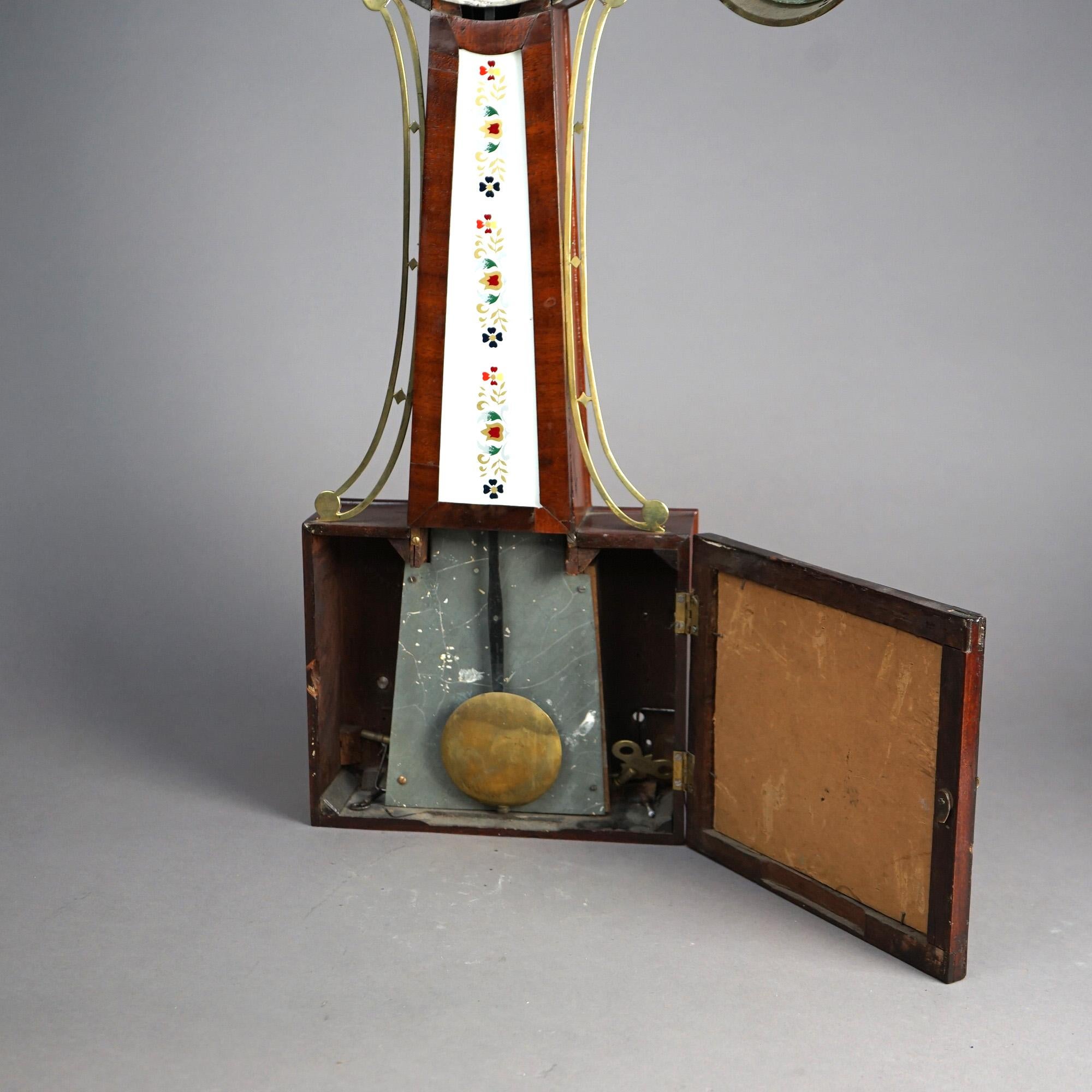 Antique Waterbury Mahogany Banjo Clock with Eglomise Panel Circa 1830 8