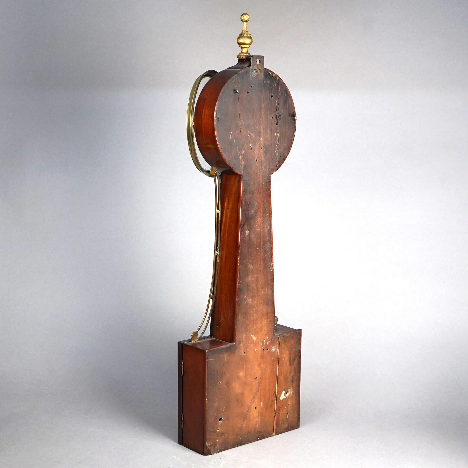 Antique Waterbury Mahogany Banjo Clock with Eglomise Panel Circa 1830 11