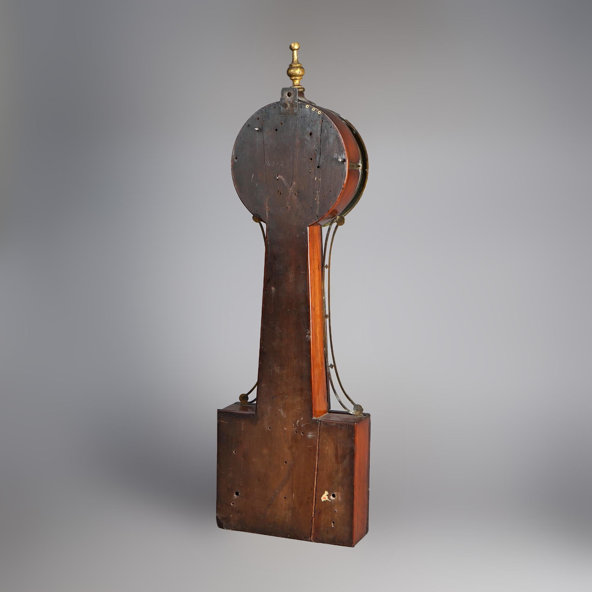 Antique Waterbury Mahogany Banjo Clock with Eglomise Panel Circa 1830 12