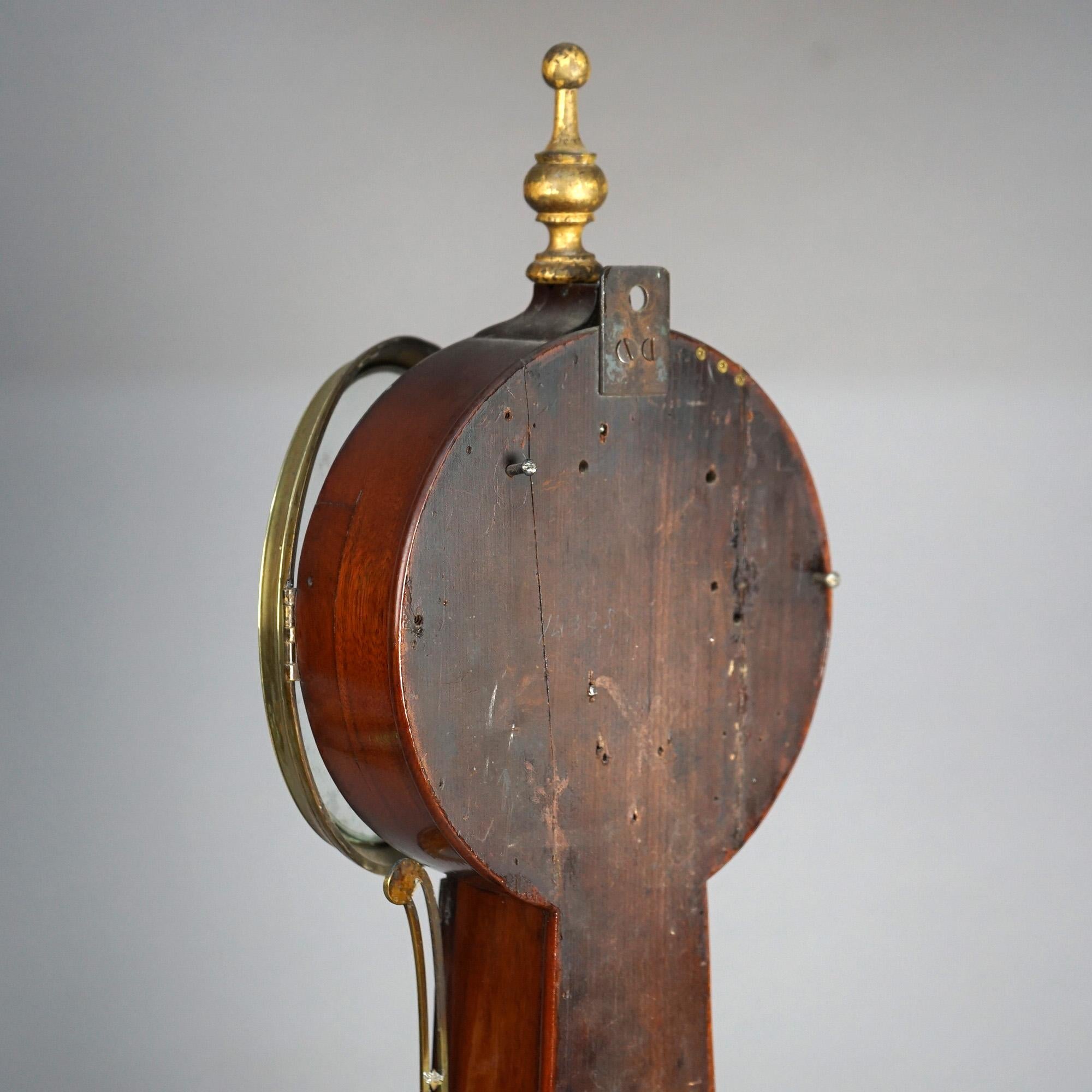 Antique Waterbury Mahogany Banjo Clock with Eglomise Panel Circa 1830 13