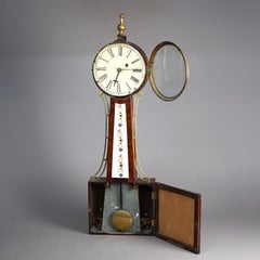 Antico orologio a pendolo in mogano Waterbury con pannello eglomise Circa 1830