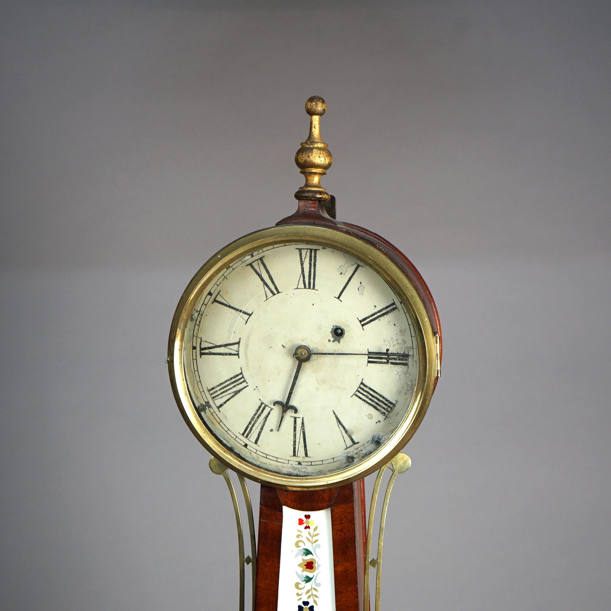 Antique Waterbury Mahogany Banjo Clock with Eglomise Panel Circa 1830 1