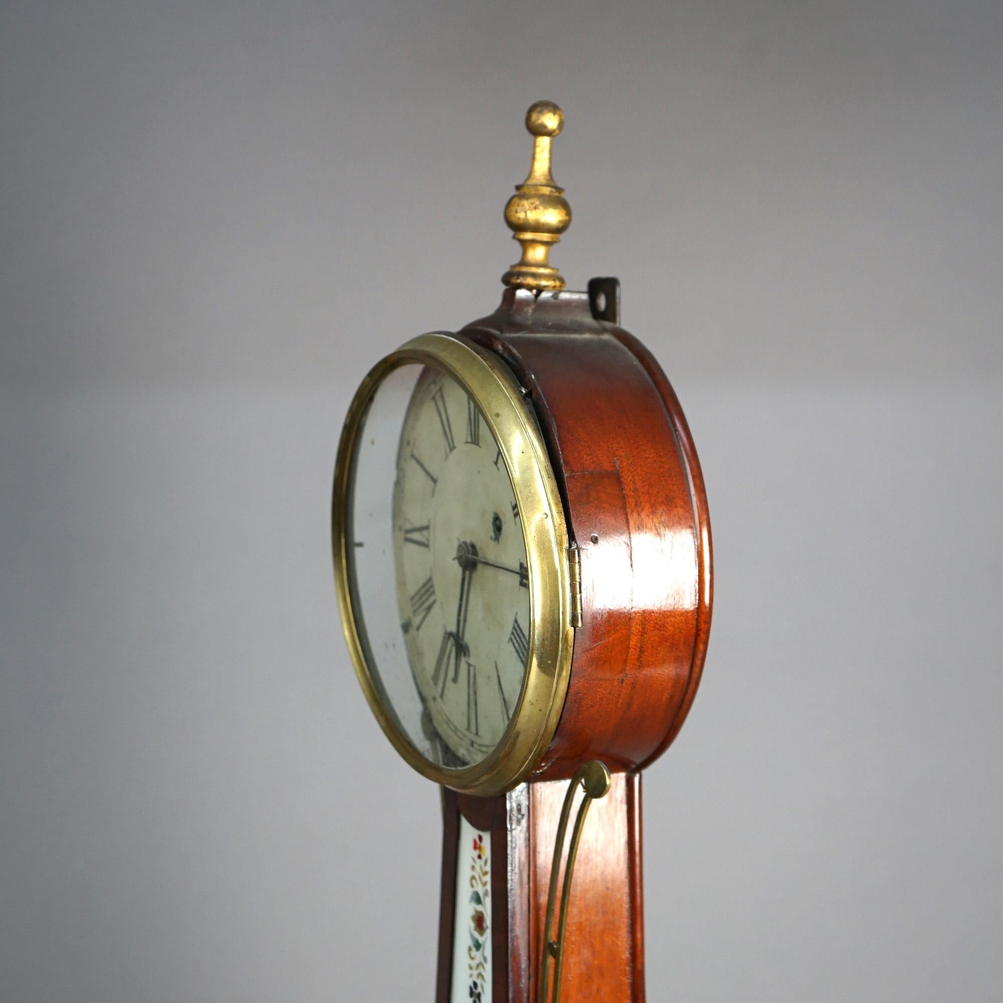 Antique Waterbury Mahogany Banjo Clock with Eglomise Panel Circa 1830 3