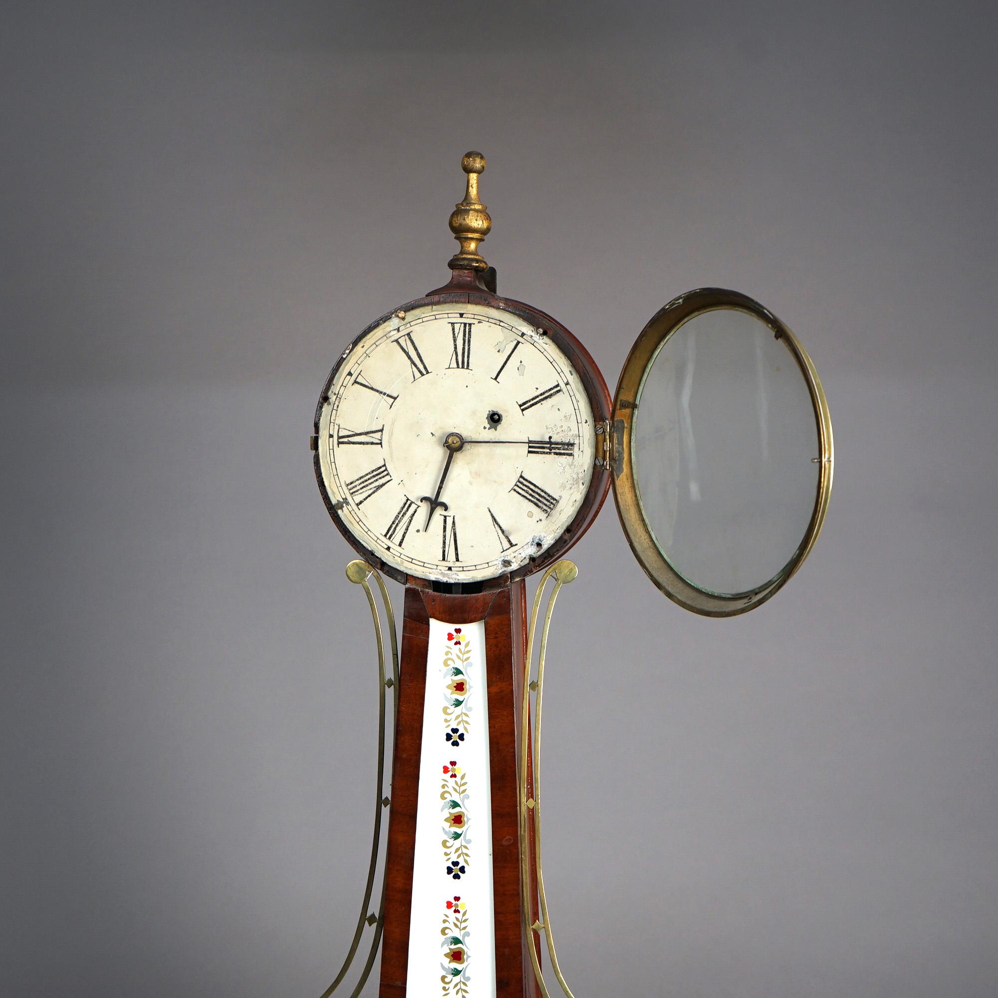 Antique Waterbury Mahogany Banjo Clock with Eglomise Panel Circa 1830 4