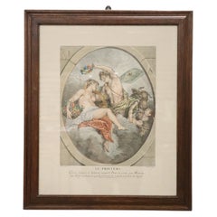 Antique Watercolor Engraving by Desplaces Louis from a Painting by Watteau