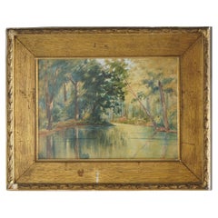 Antique Watercolor Landscape Painting Of Stream by Parker Morse Hooper, C1898