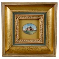 Antique Watercolor Miniature Painting of Taj Mahal in Gilt Frame, circa 1890